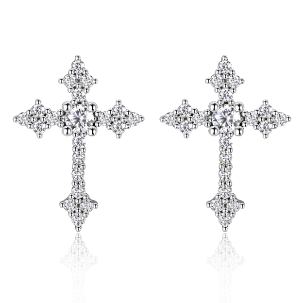 0.12 Carat Cross Moissanite Stud Earrings in White Gold