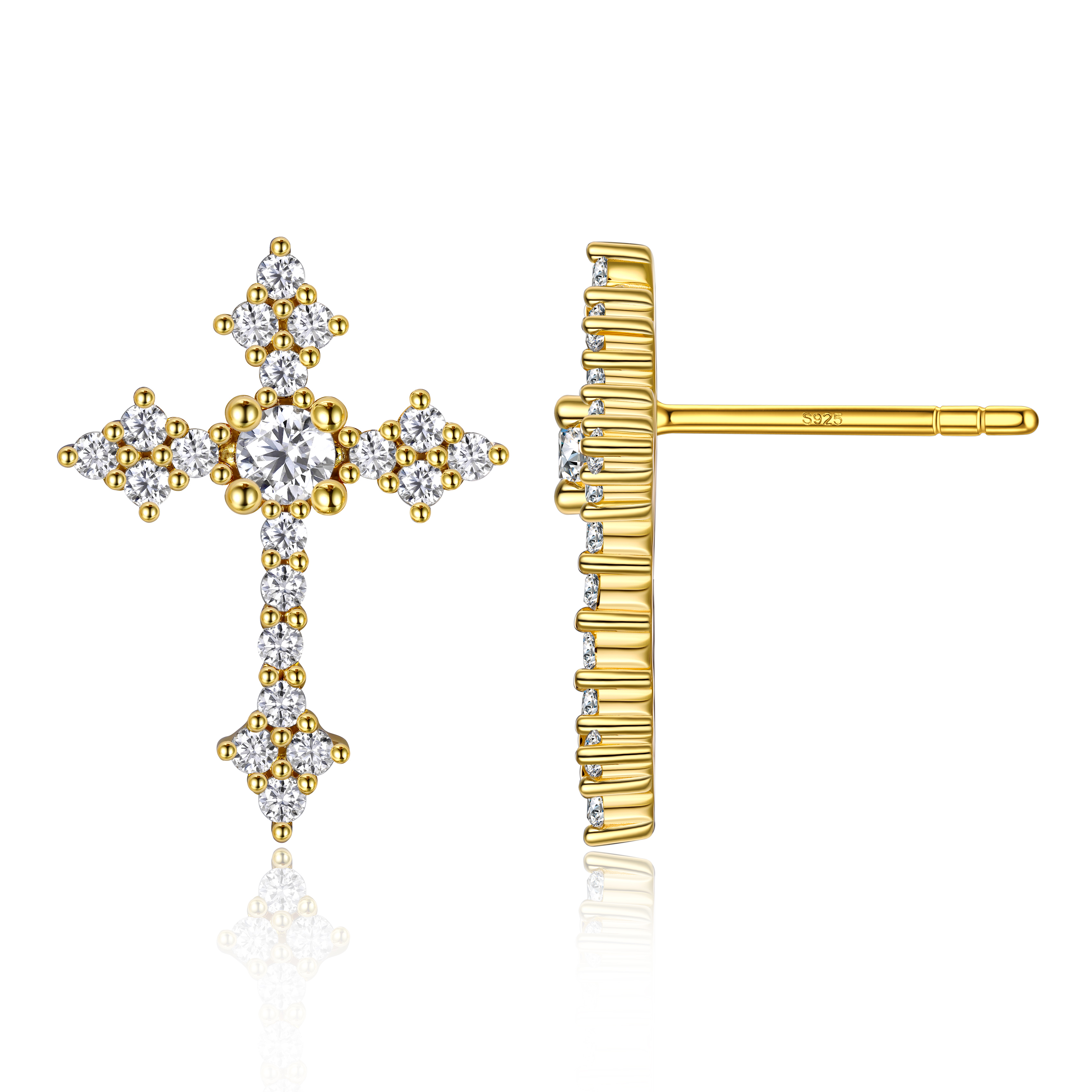 0.12 Carat Cross Moissanite Stud Earrings in Yellow Gold-03