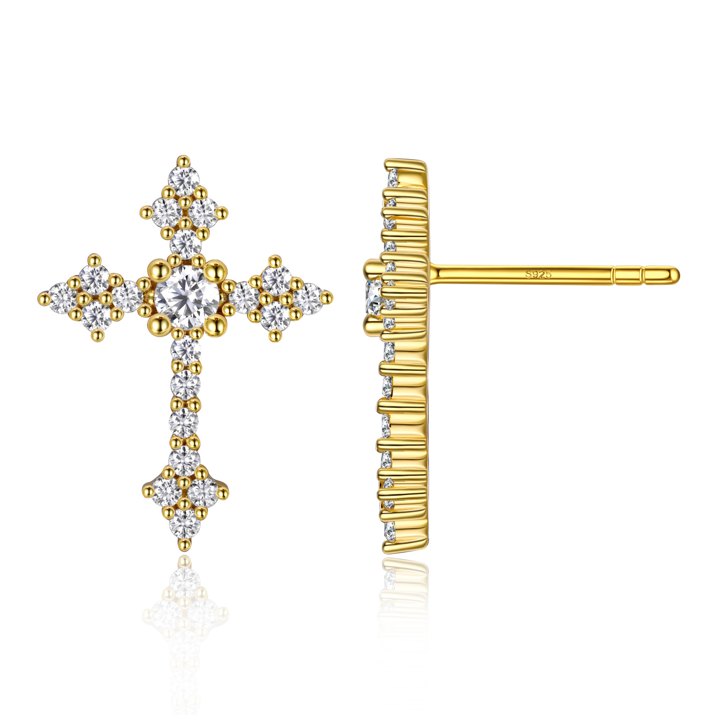 0.12 Carat Cross Moissanite Stud Earrings in Yellow Gold-03