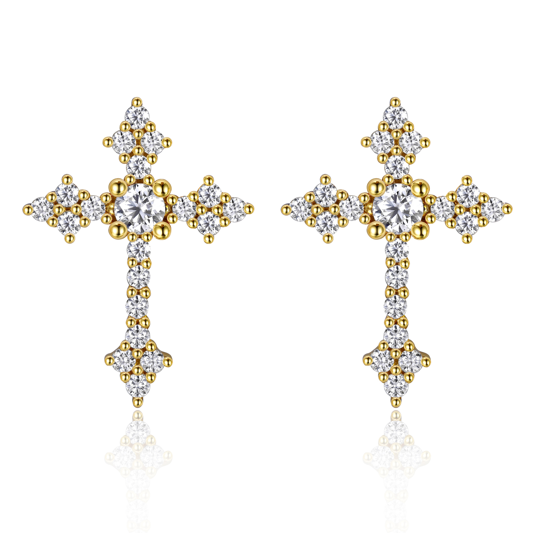 0.12 Carat Cross Moissanite Stud Earrings in Yellow Gold
