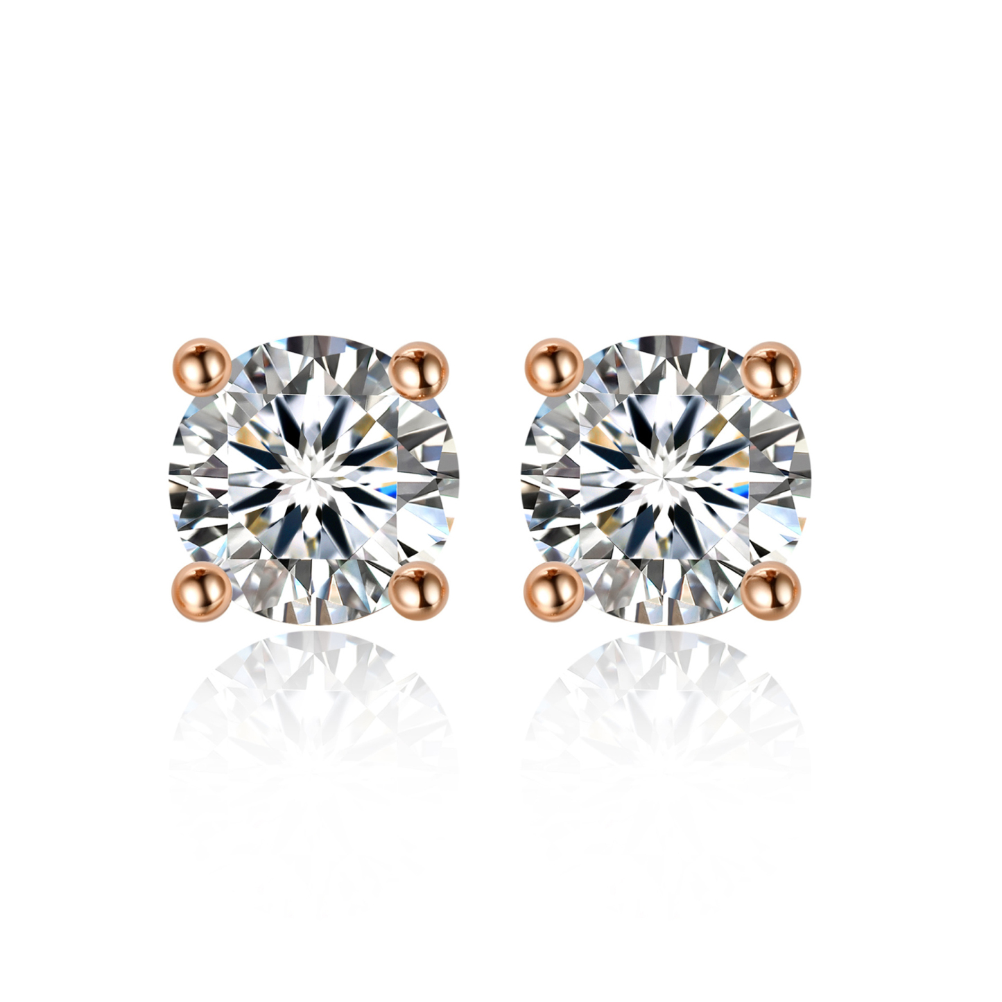 0.3 Carat 4 Prong Round Moissanite Stud Earrings in Rose Gold