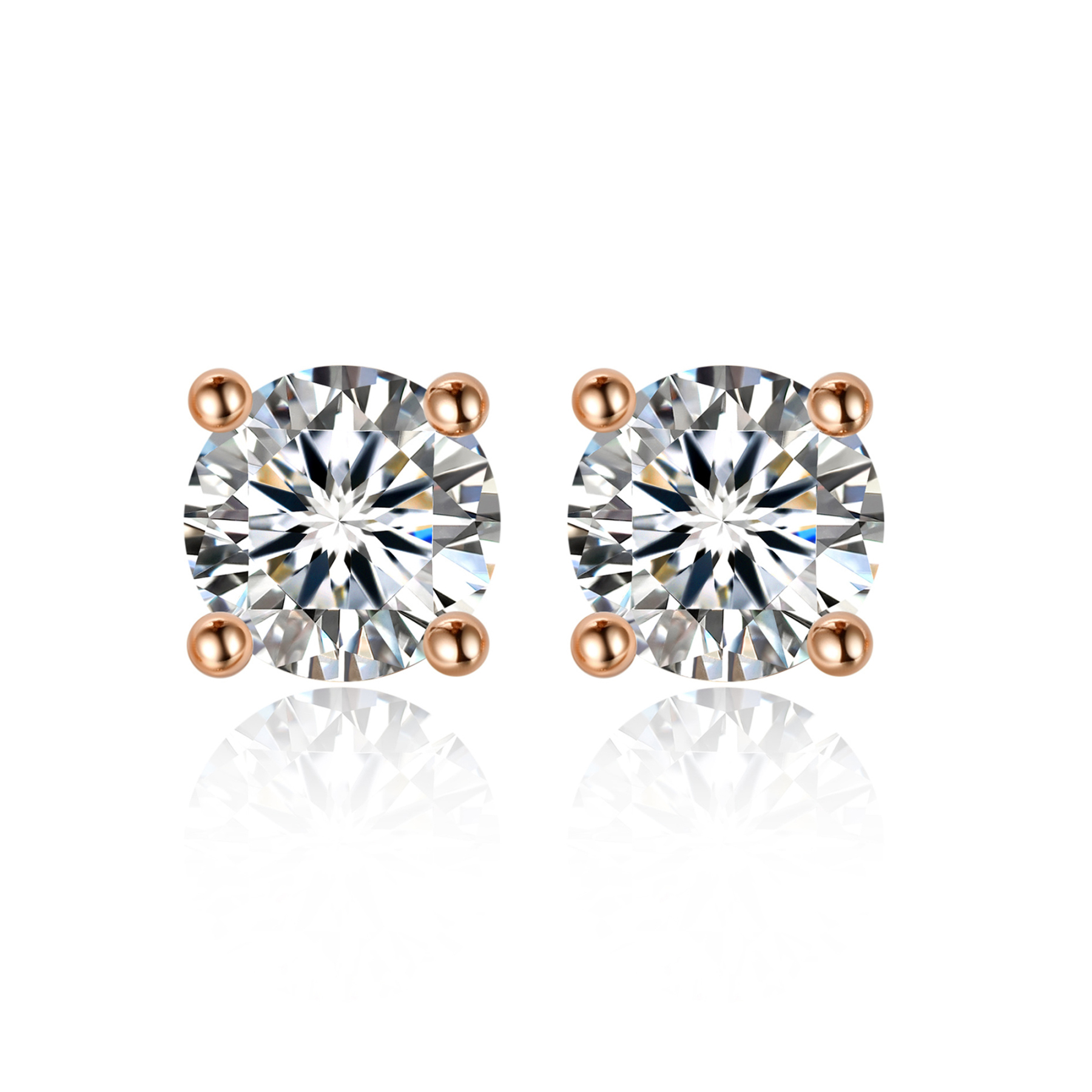 0.3 Carat 4 Prong Round Moissanite Stud Earrings in Rose Gold
