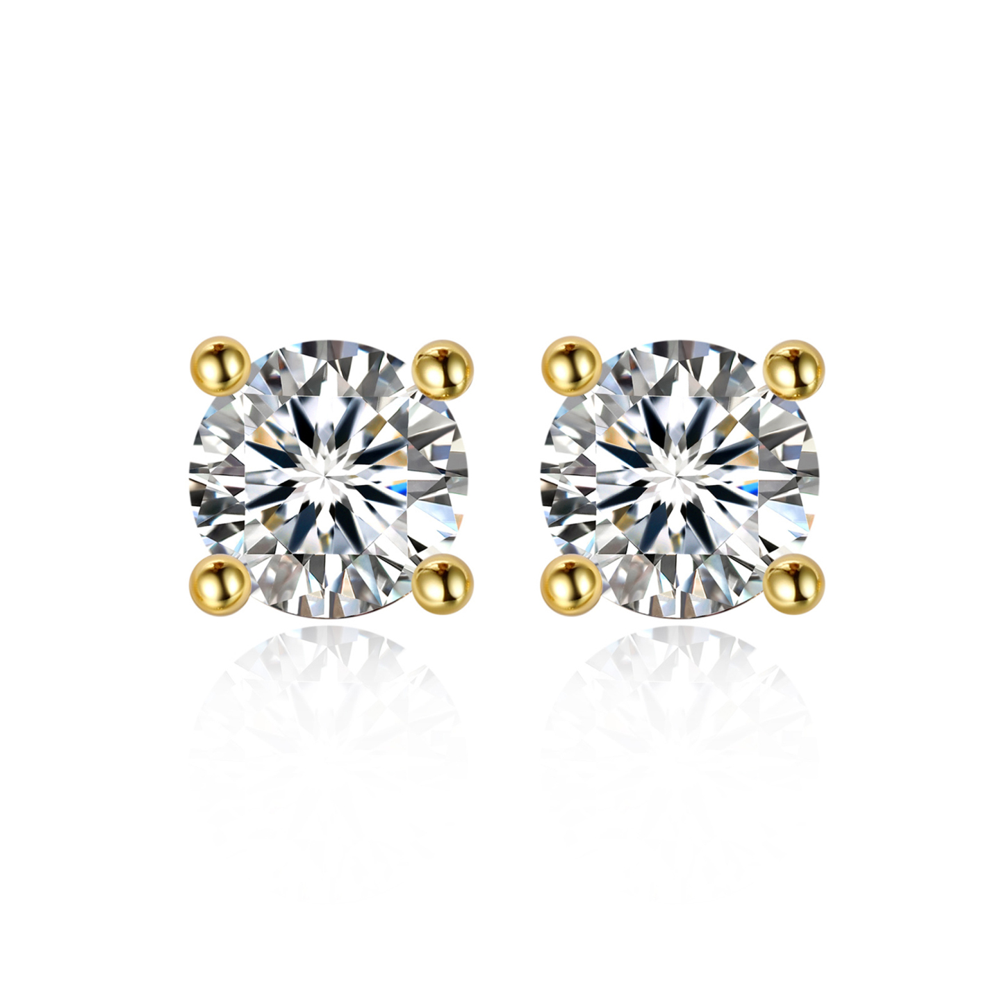 0.3 Carat Four Prong Round Moissanite Stud Earrings in Yellow Gold