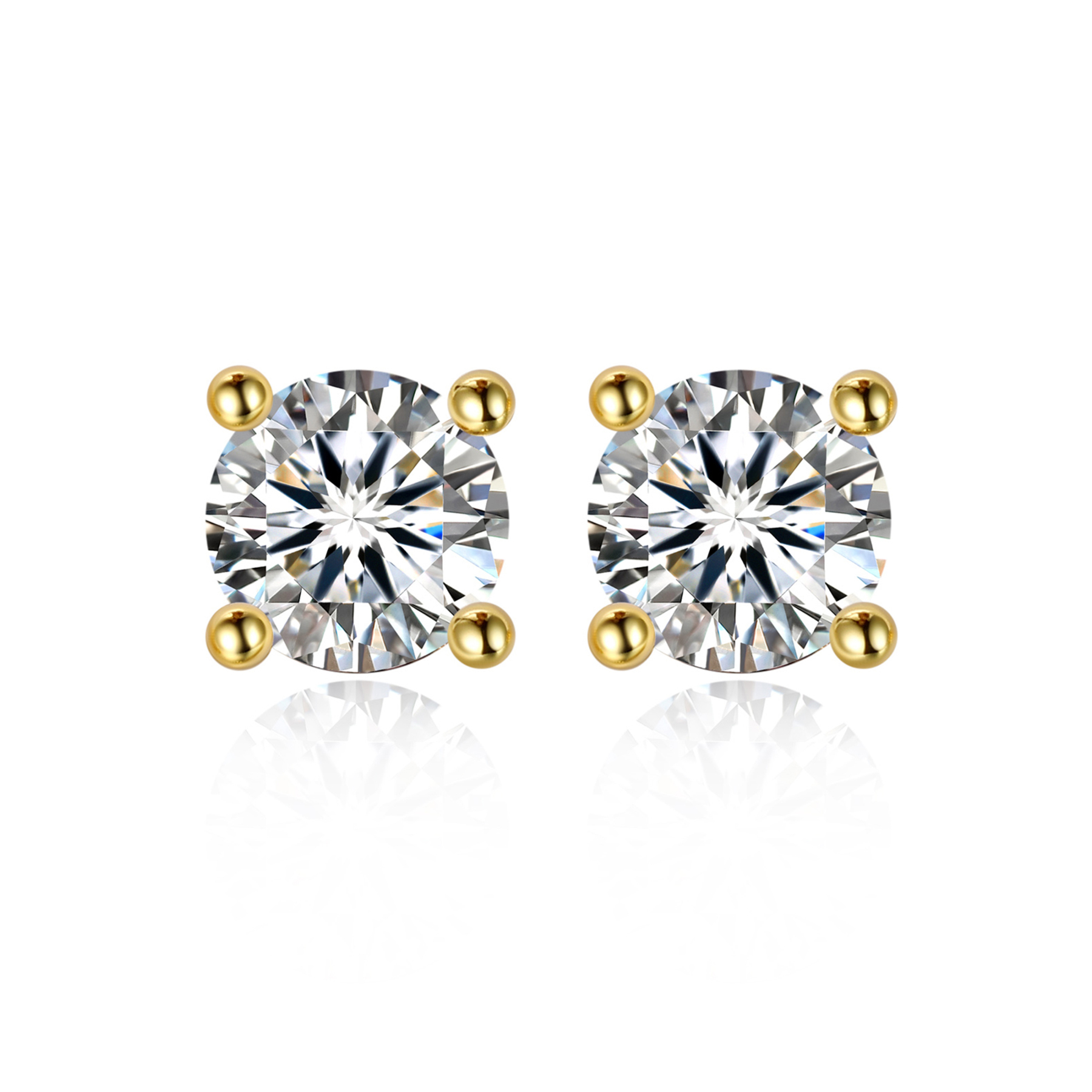 0.3 Carat Four Prong Round Moissanite Stud Earrings in Yellow Gold