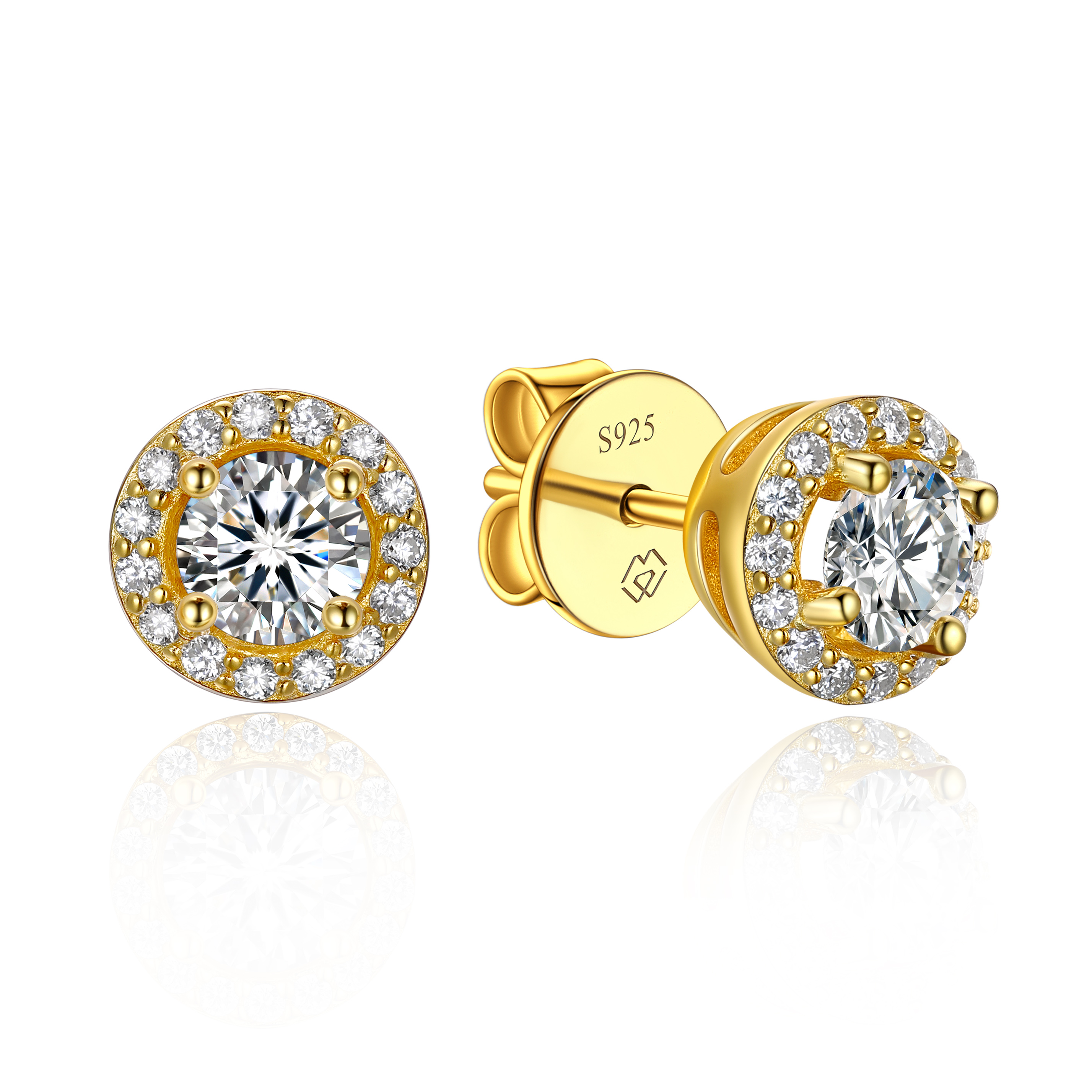 0.3 Carat Halo Round Moissanite Stud Earrings in 14K Gold-01