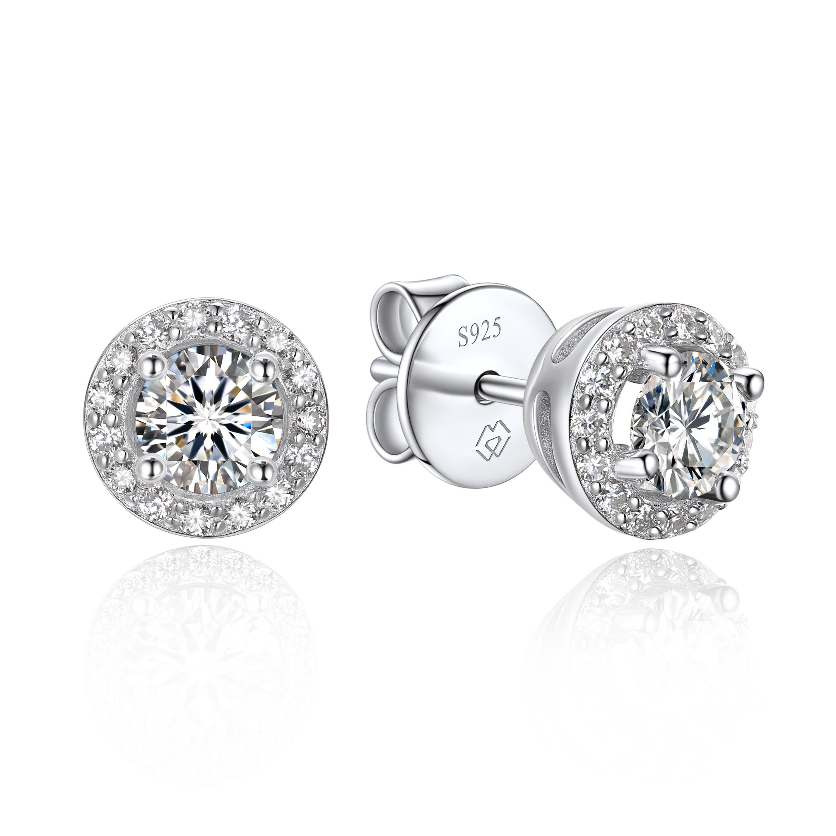 0.3 Carat Halo Round Moissanite Stud Earrings in White Gold
