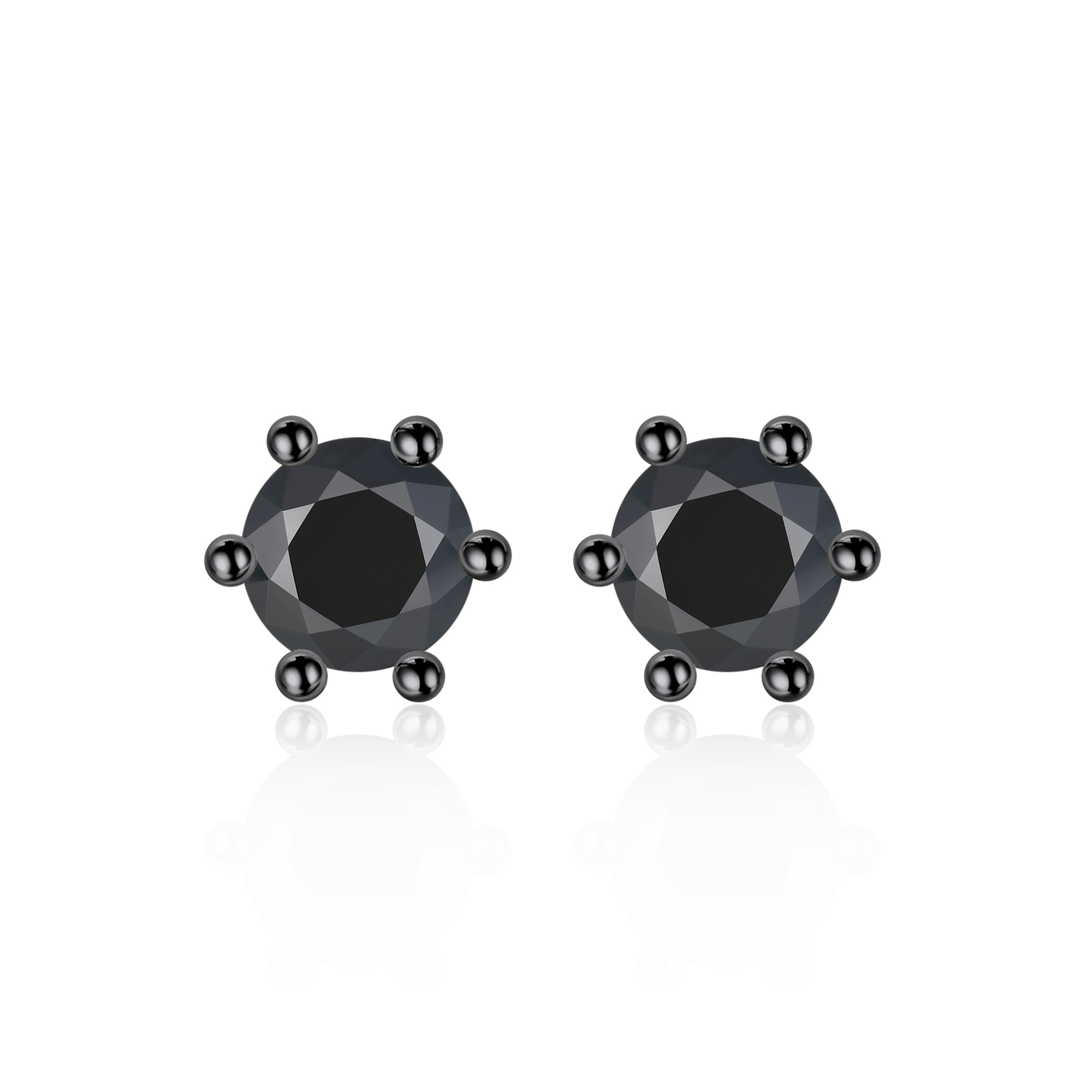 0.3 Carat Six-Prong Round Cut Black Moissanite Stud Earrings in Black Plated