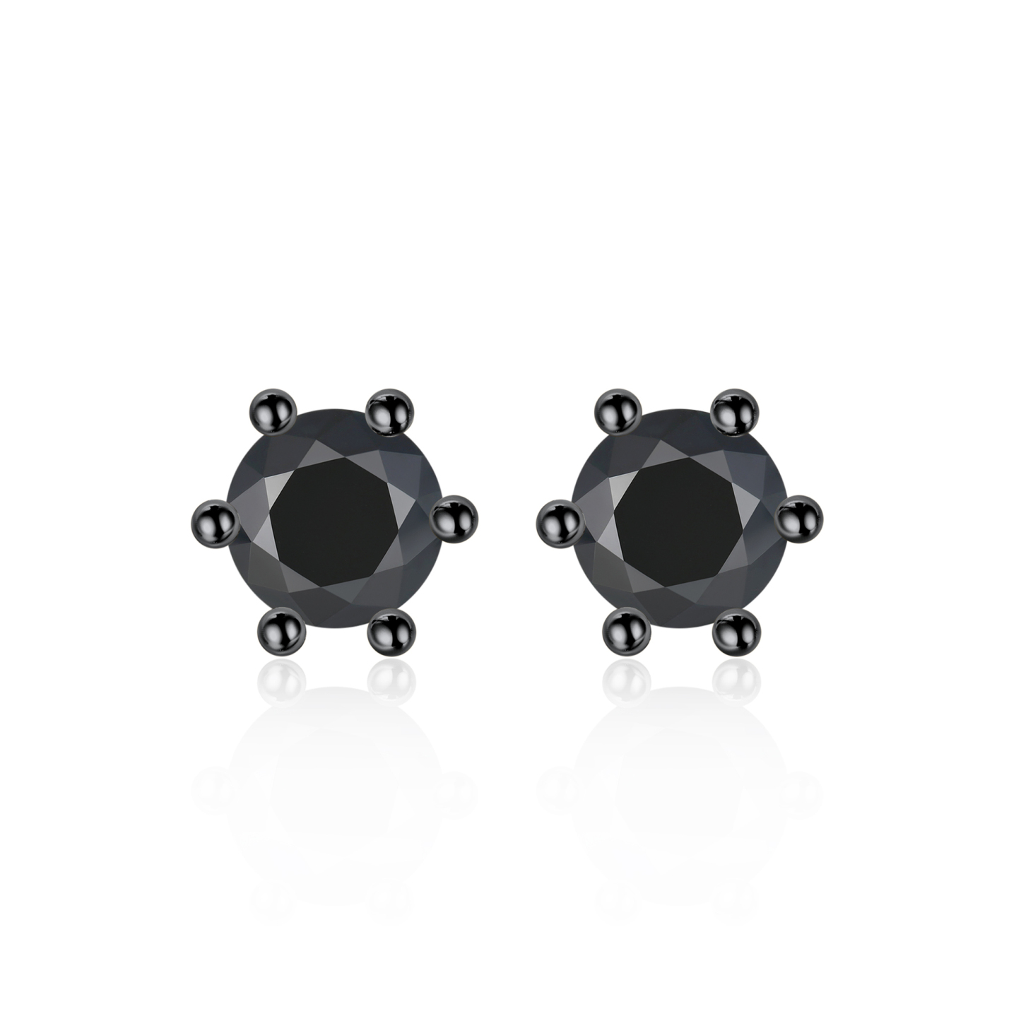 0.3 Carat Six-Prong Round Cut Black Moissanite Stud Earrings in Black Plated