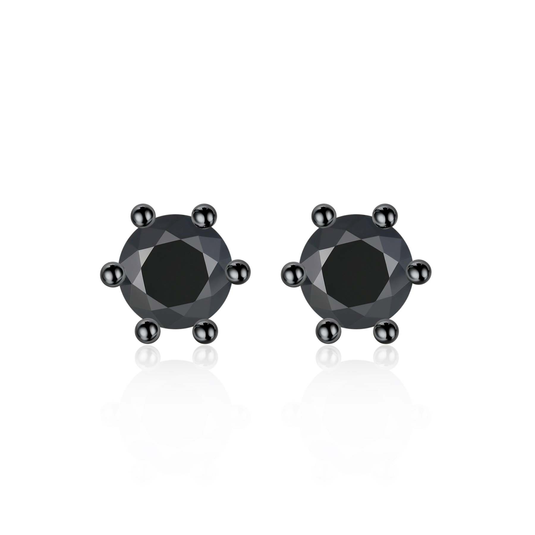 0.3 Carat Six-Prong Round Cut Black Moissanite Stud Earrings in Black Plated