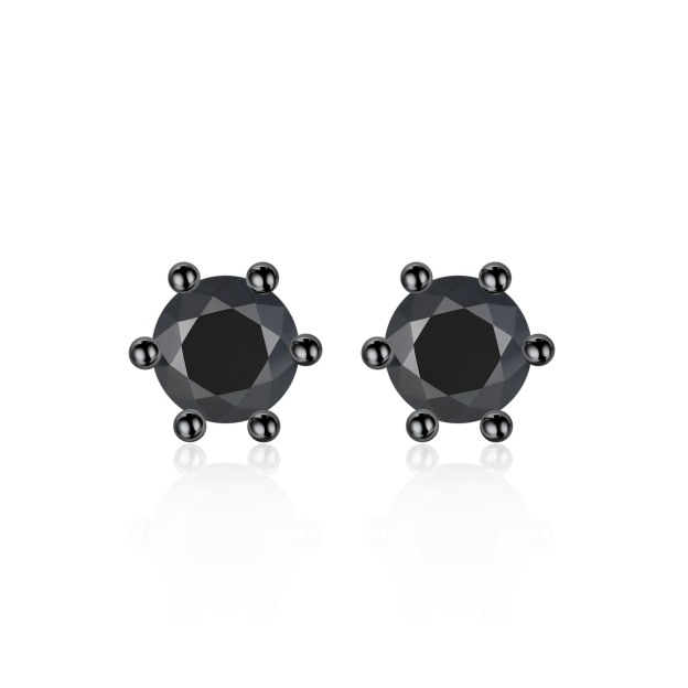 0.3 Carat Six-Prong Round Cut Black Moissanite Stud Earrings in Black Plated