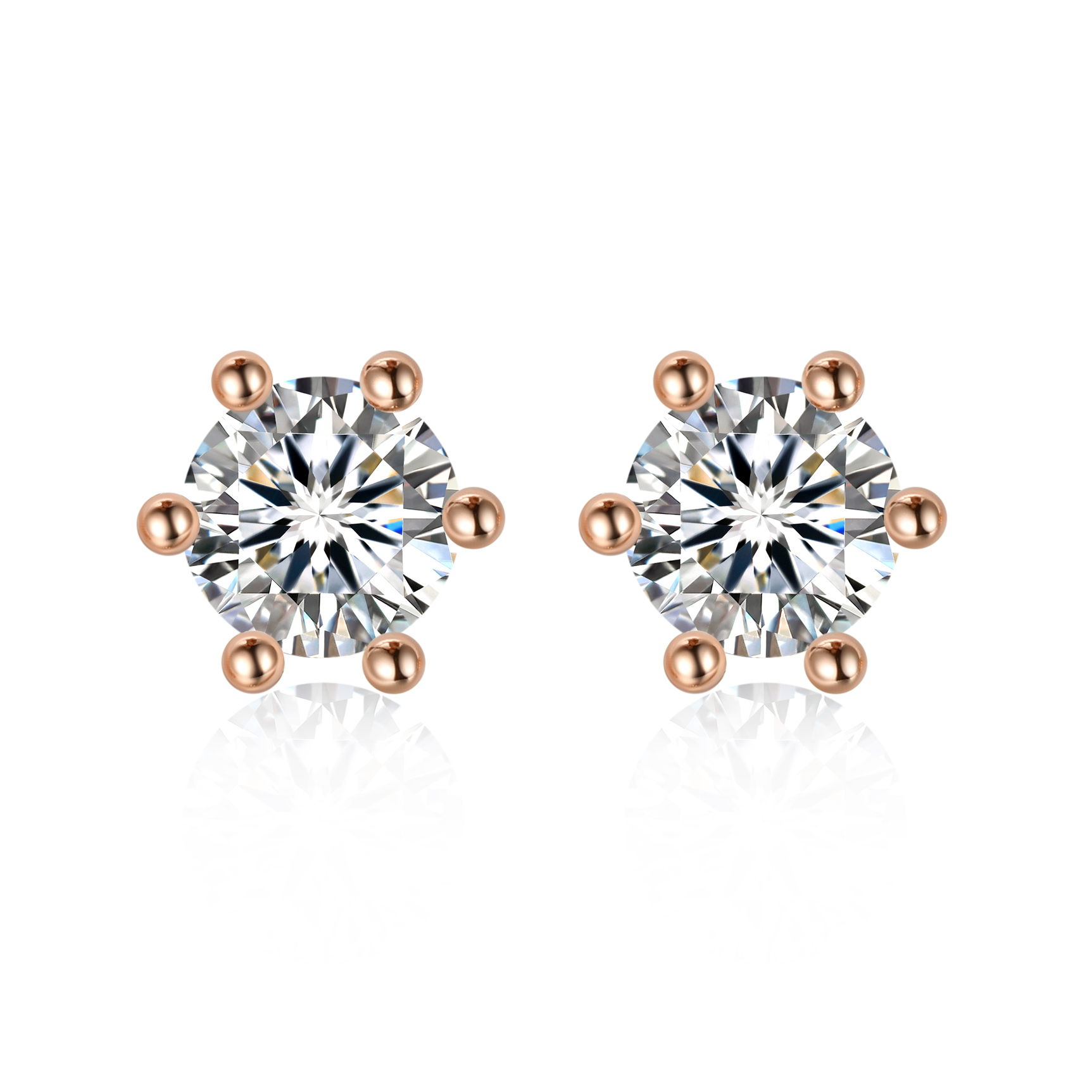 0.3 Carat Six-Prong Round Cut Moissanite Stud Earrings in Rose Gold