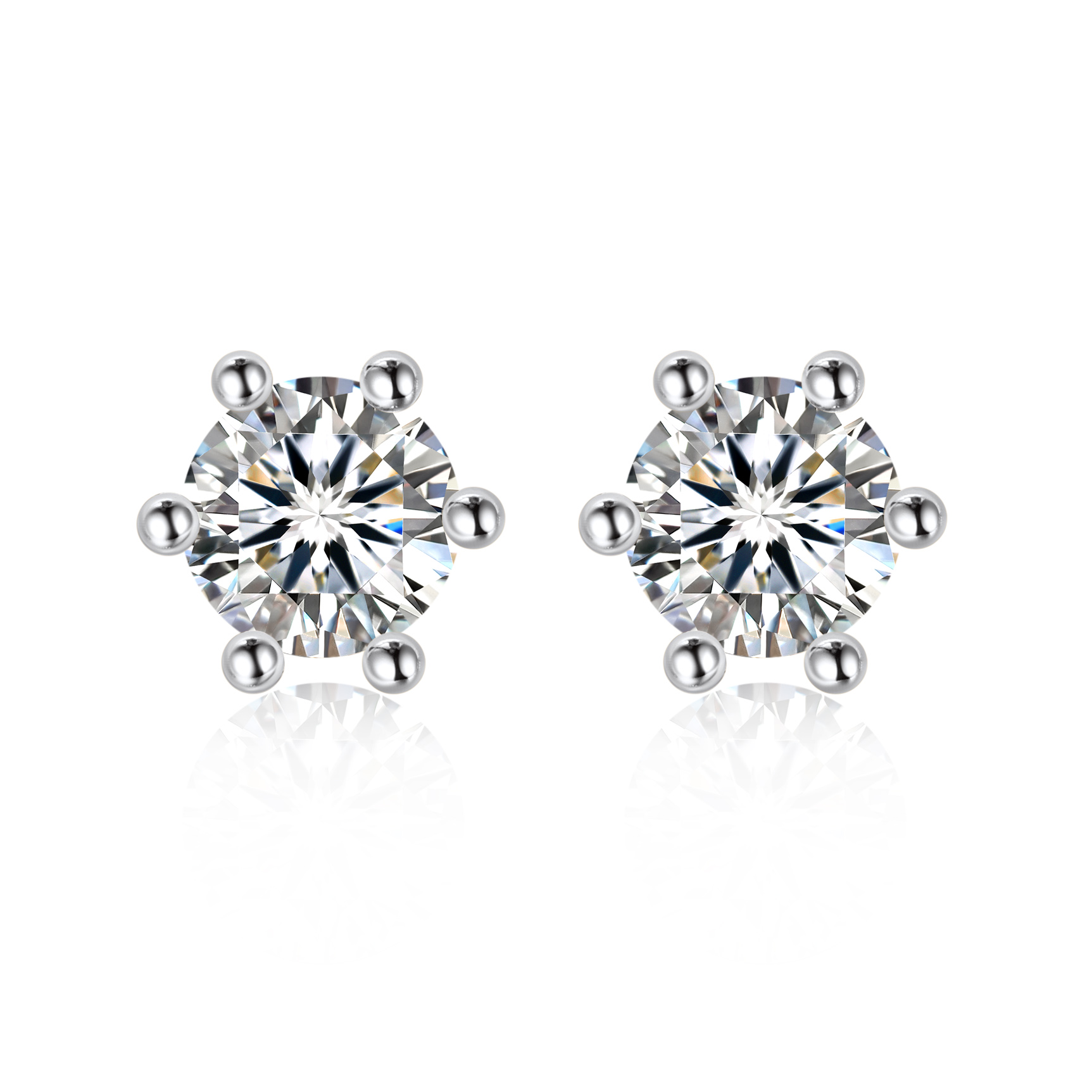 0.3 Carat Six-Prong Round Cut Moissanite Stud Earrings in White Gold