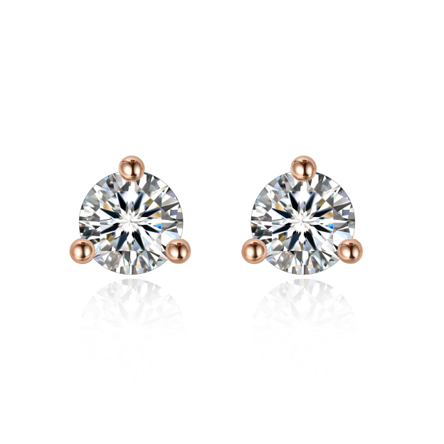0.3 Carat Three-Prong Round Moissanite Stud Earrings in Rose Gold