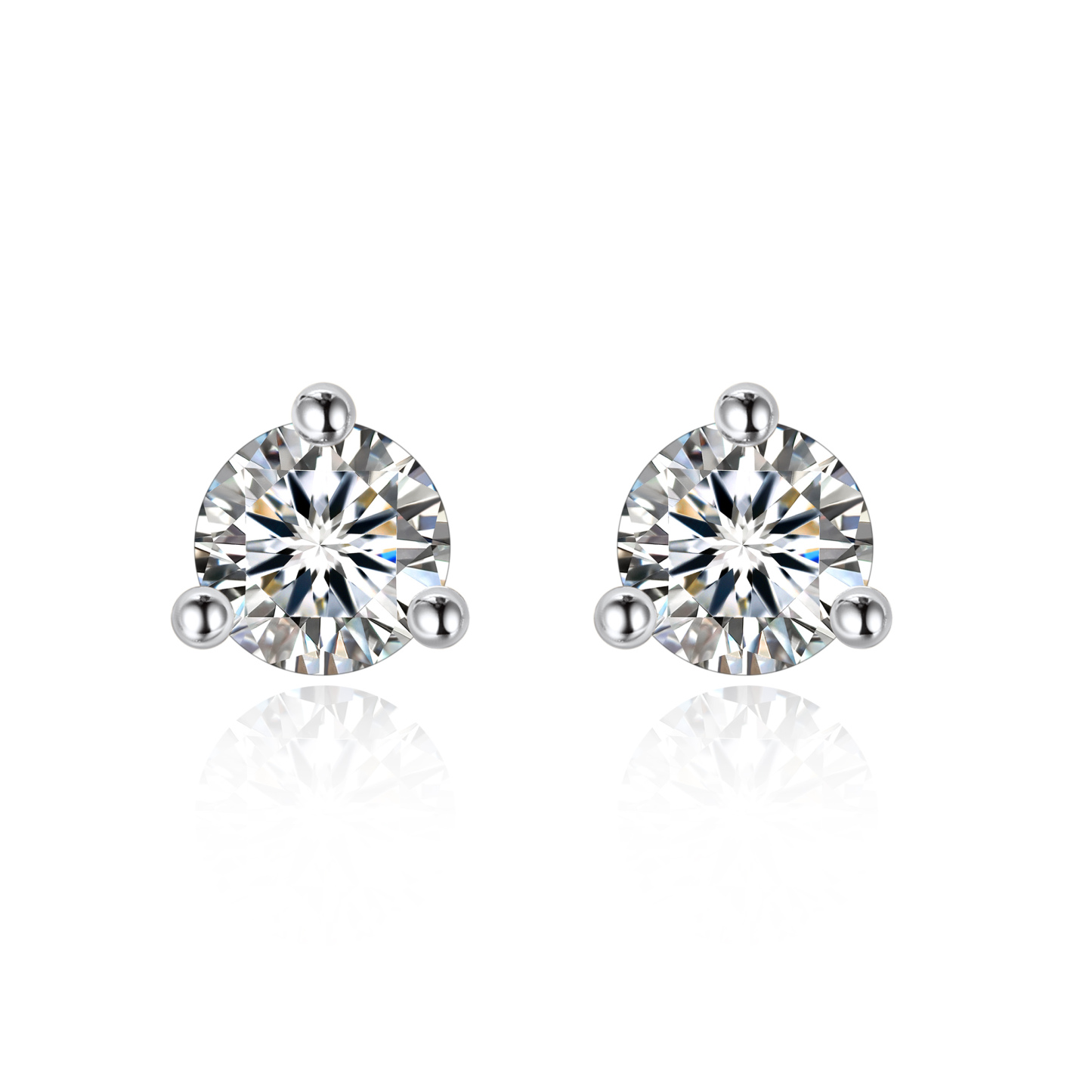 0.3 Carat Three-Prong Round Moissanite Stud Earrings in White Gold