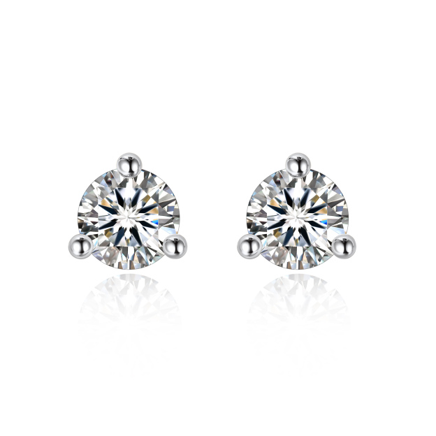 0.3 Carat Three-Prong Round Moissanite Stud Earrings in White Gold