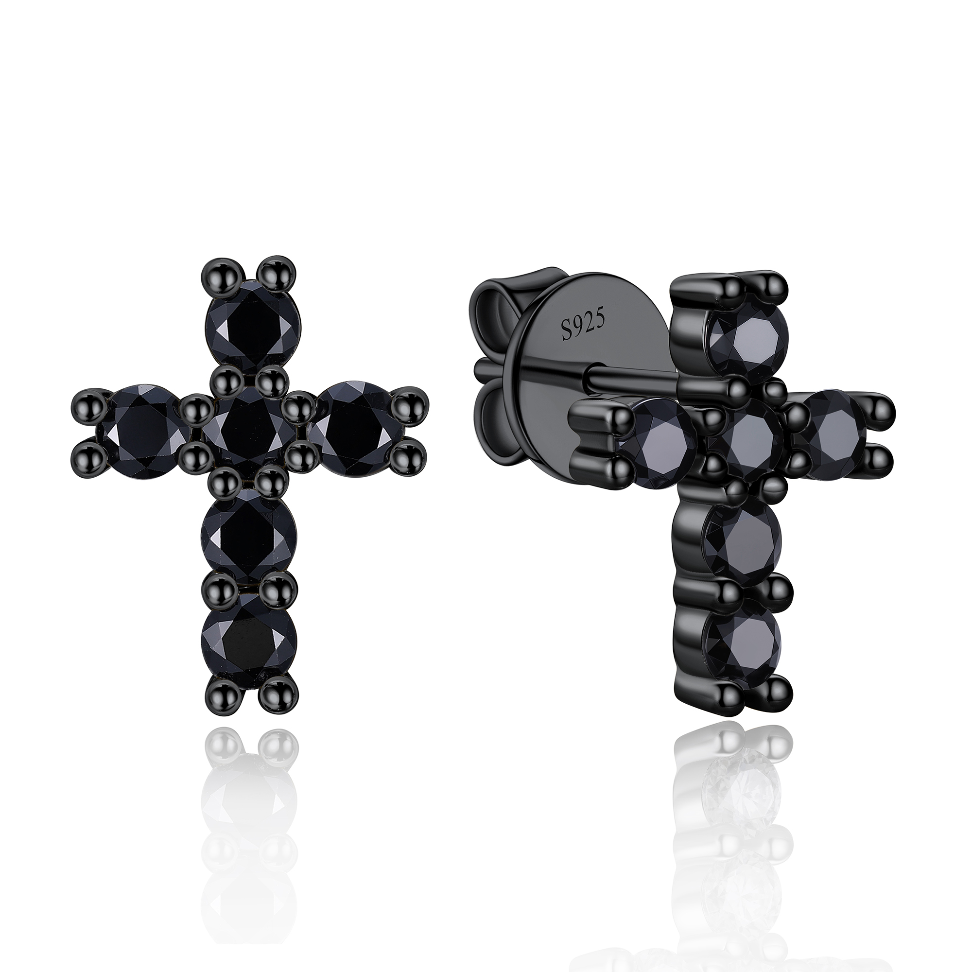 0.36 Carat Cross Black Moissanite Stud Earrings in Black Plated-02
