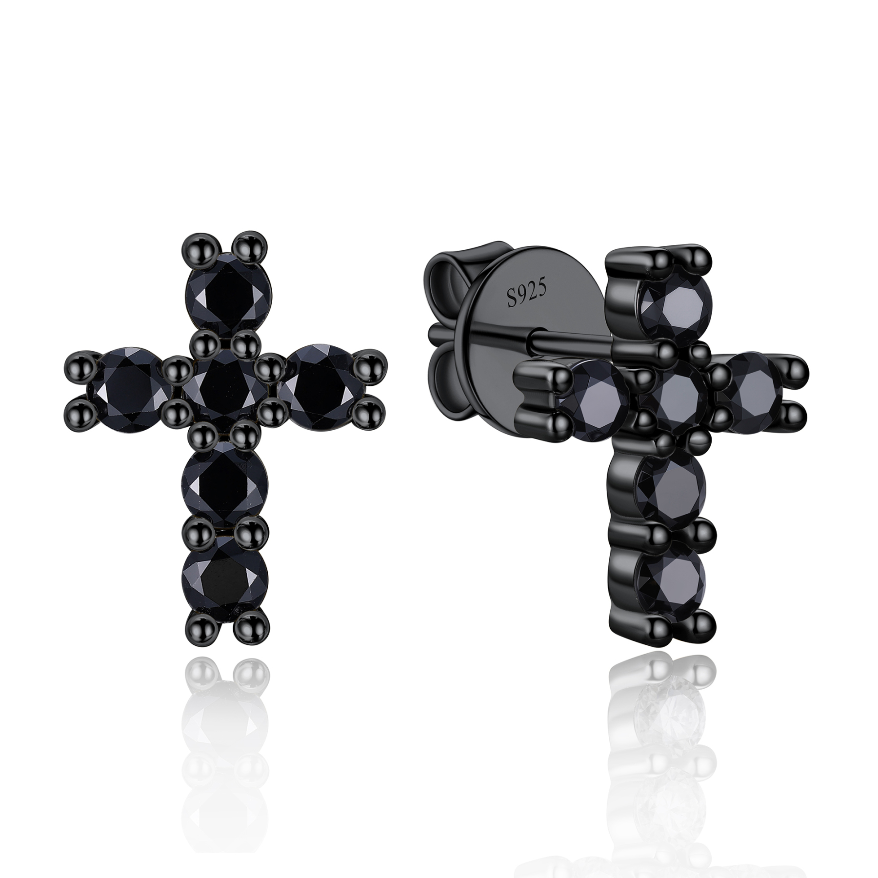 0.36 Carat Cross Black Moissanite Stud Earrings in Black Plated-02