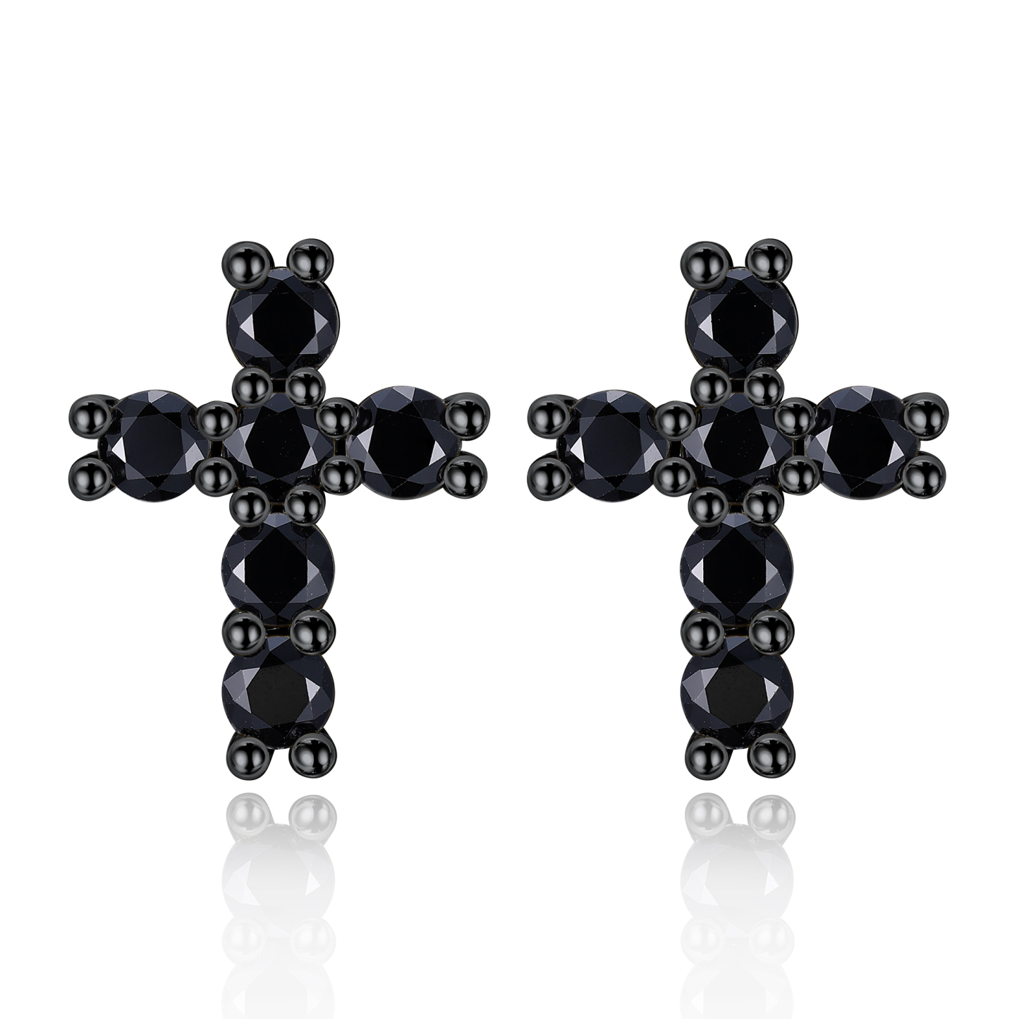 0.36 Carat Cross Black Moissanite Stud Earrings in Black Plated