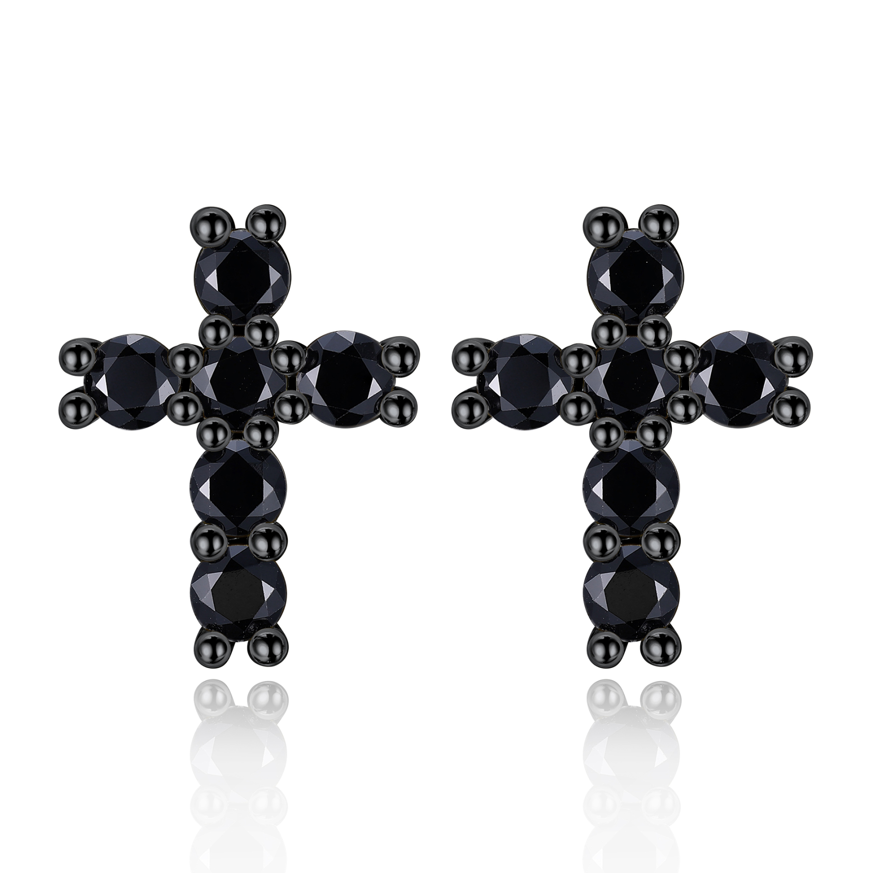 0.36 Carat Cross Black Moissanite Stud Earrings in Black Plated
