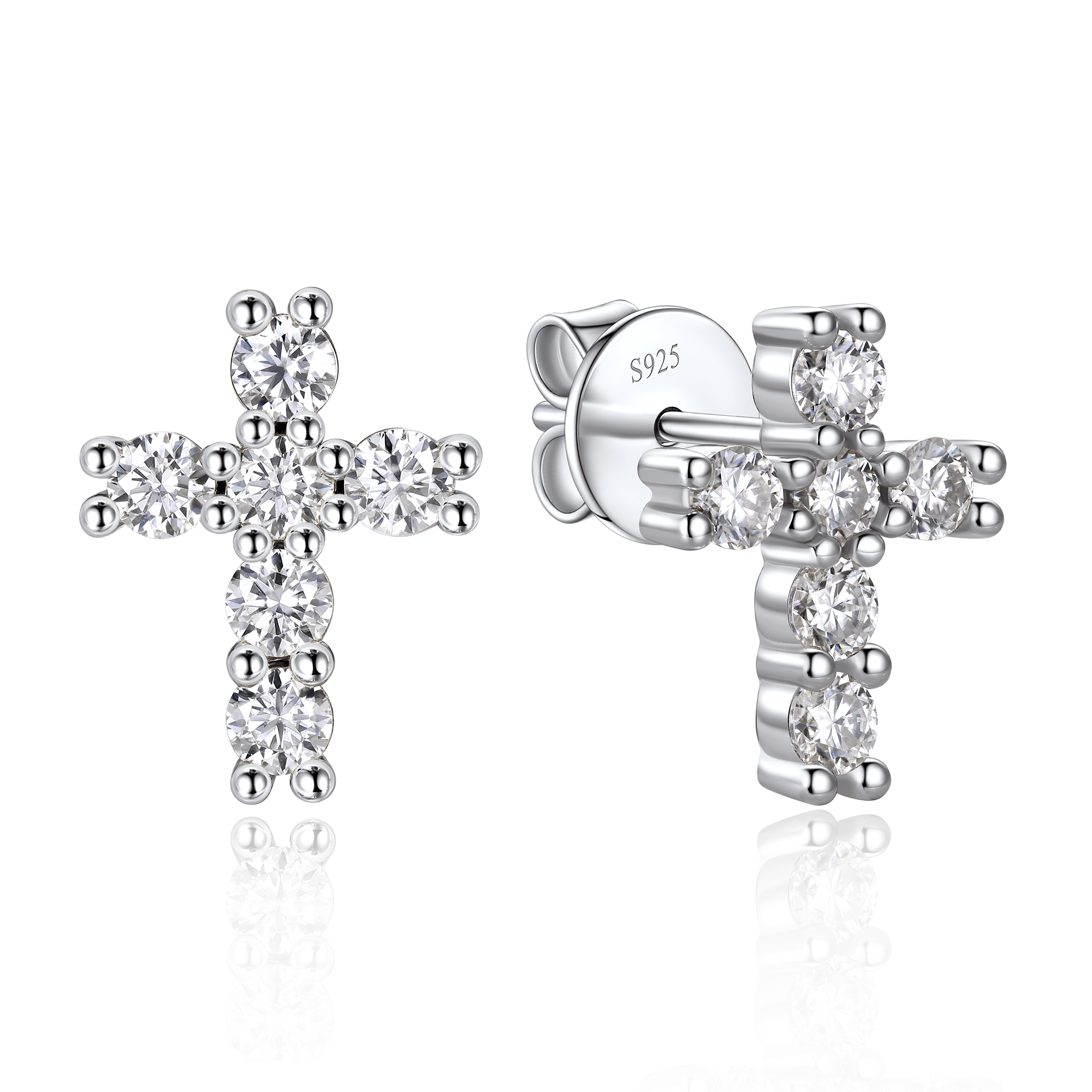 0.36 Carat Cross Moissanite Stud Earrings in White Gold-02