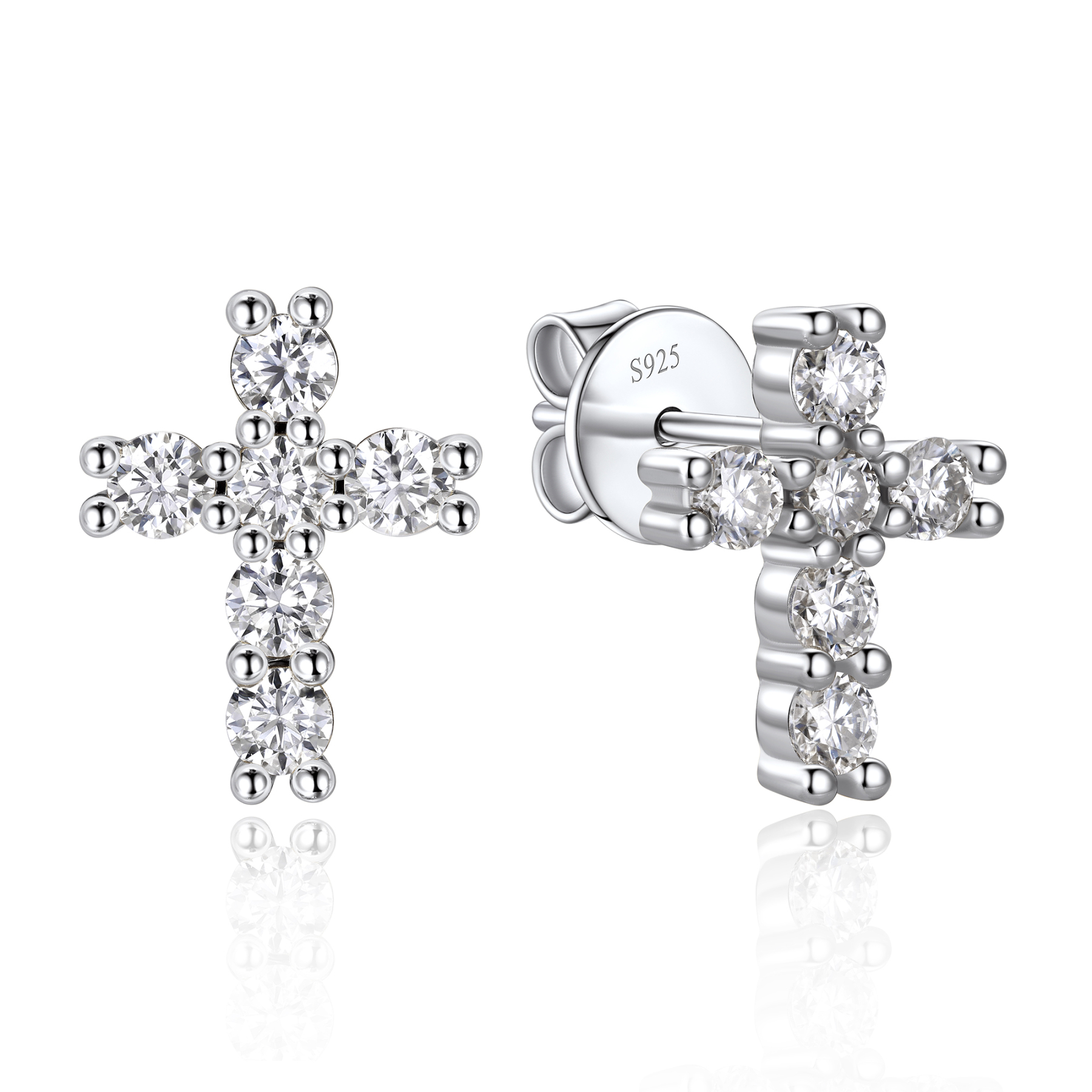0.36 Carat Cross Moissanite Stud Earrings in White Gold-02