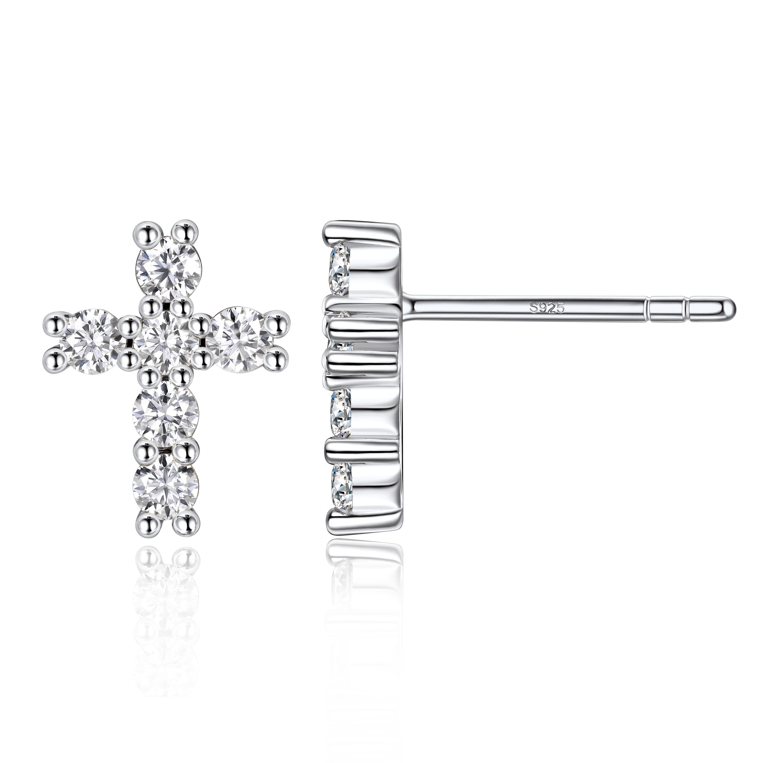0.36 Carat Cross Moissanite Stud Earrings in White Gold-03
