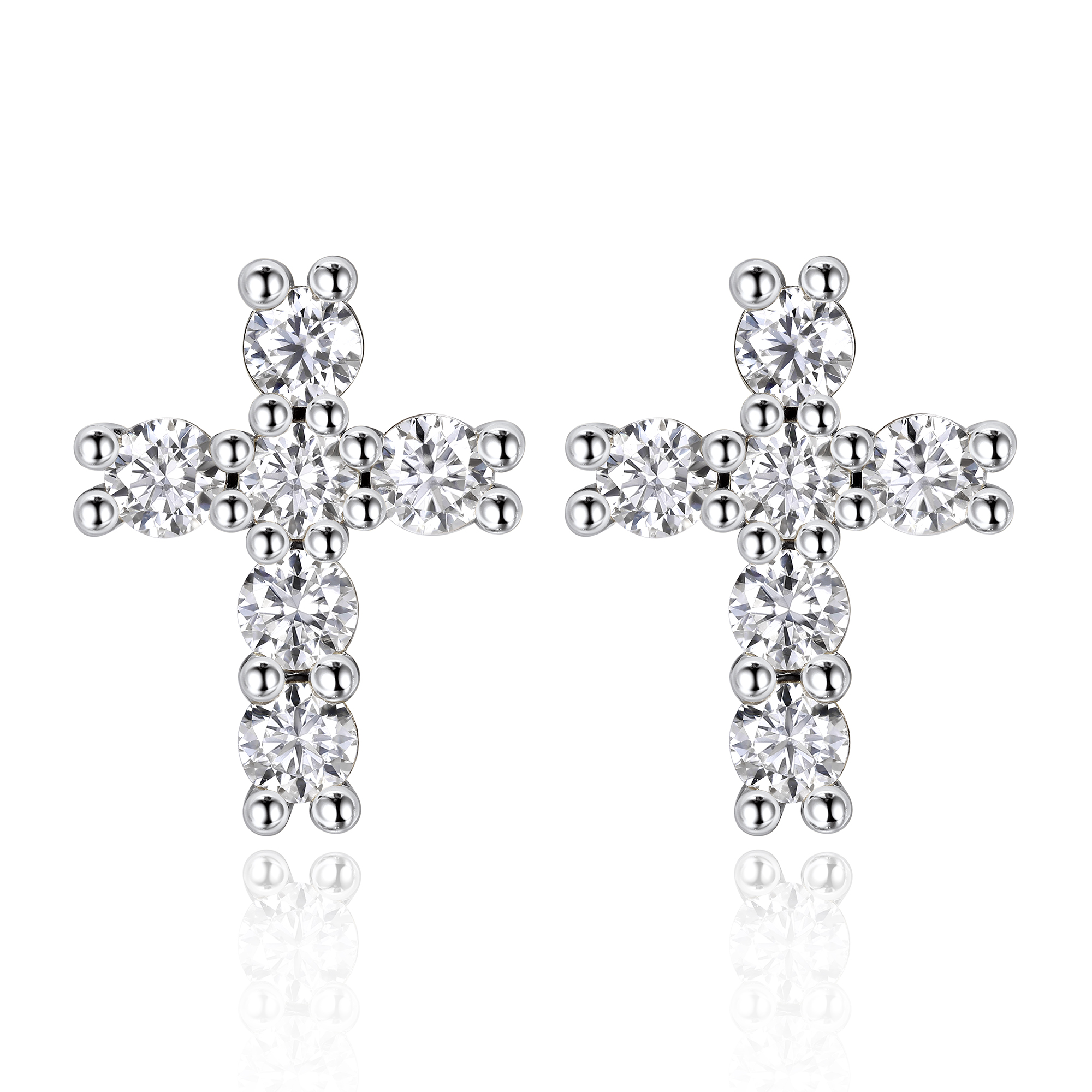 0.36 Carat Cross Moissanite Stud Earrings in White Gold