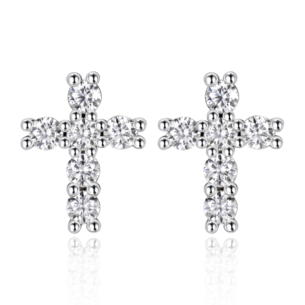 0.36 Carat Cross Moissanite Stud Earrings in White Gold