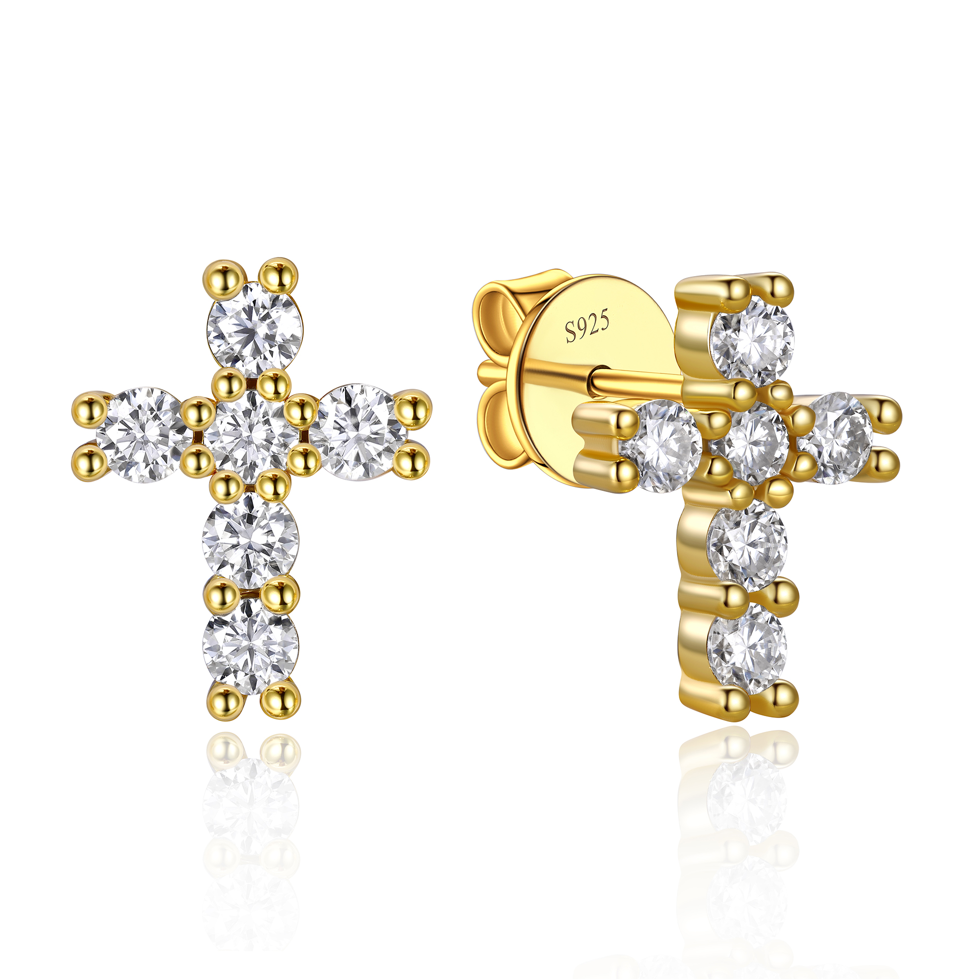 0.36 Carat Cross Moissanite Stud Earrings in Yellow Gold-02