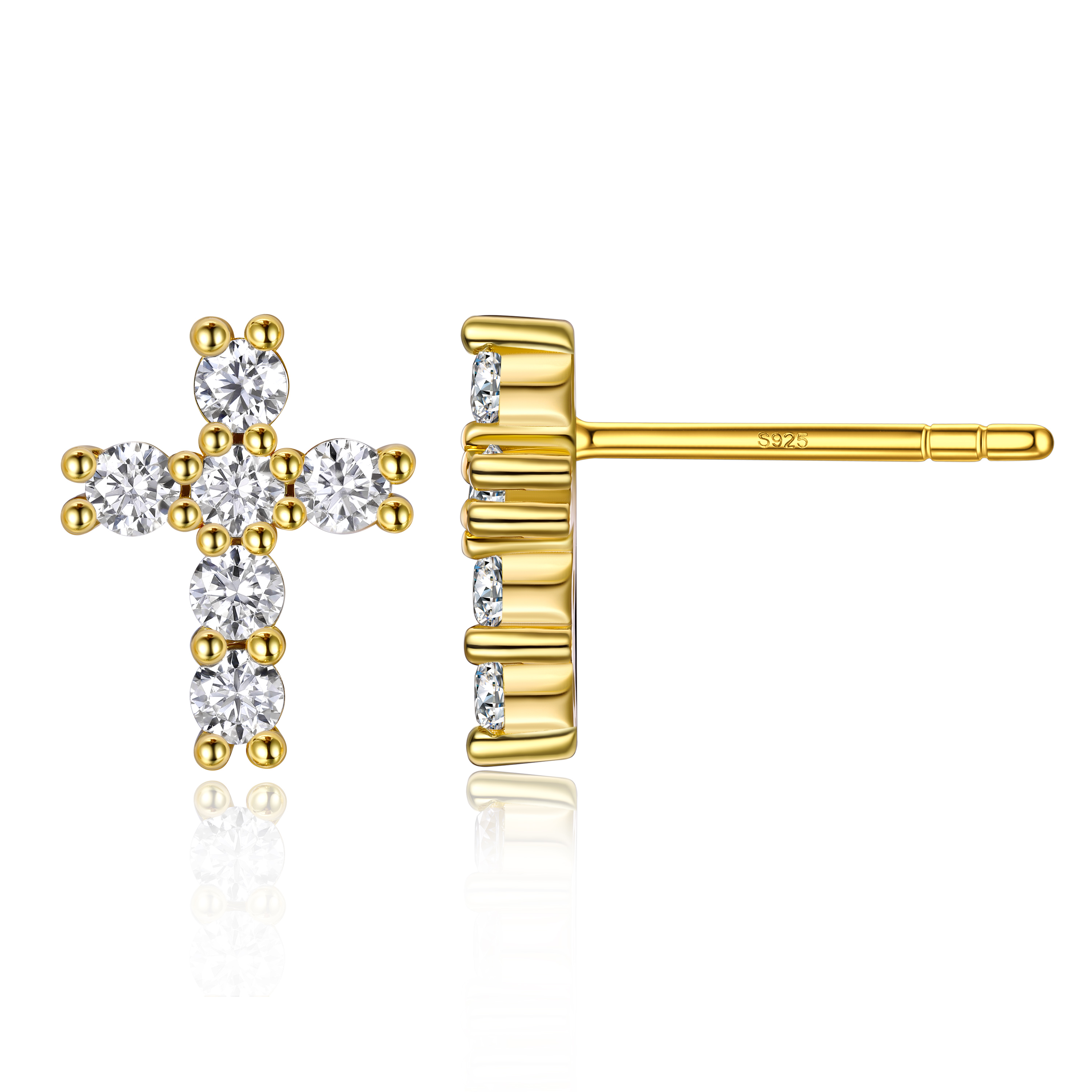 0.36 Carat Cross Moissanite Stud Earrings in Yellow Gold-03