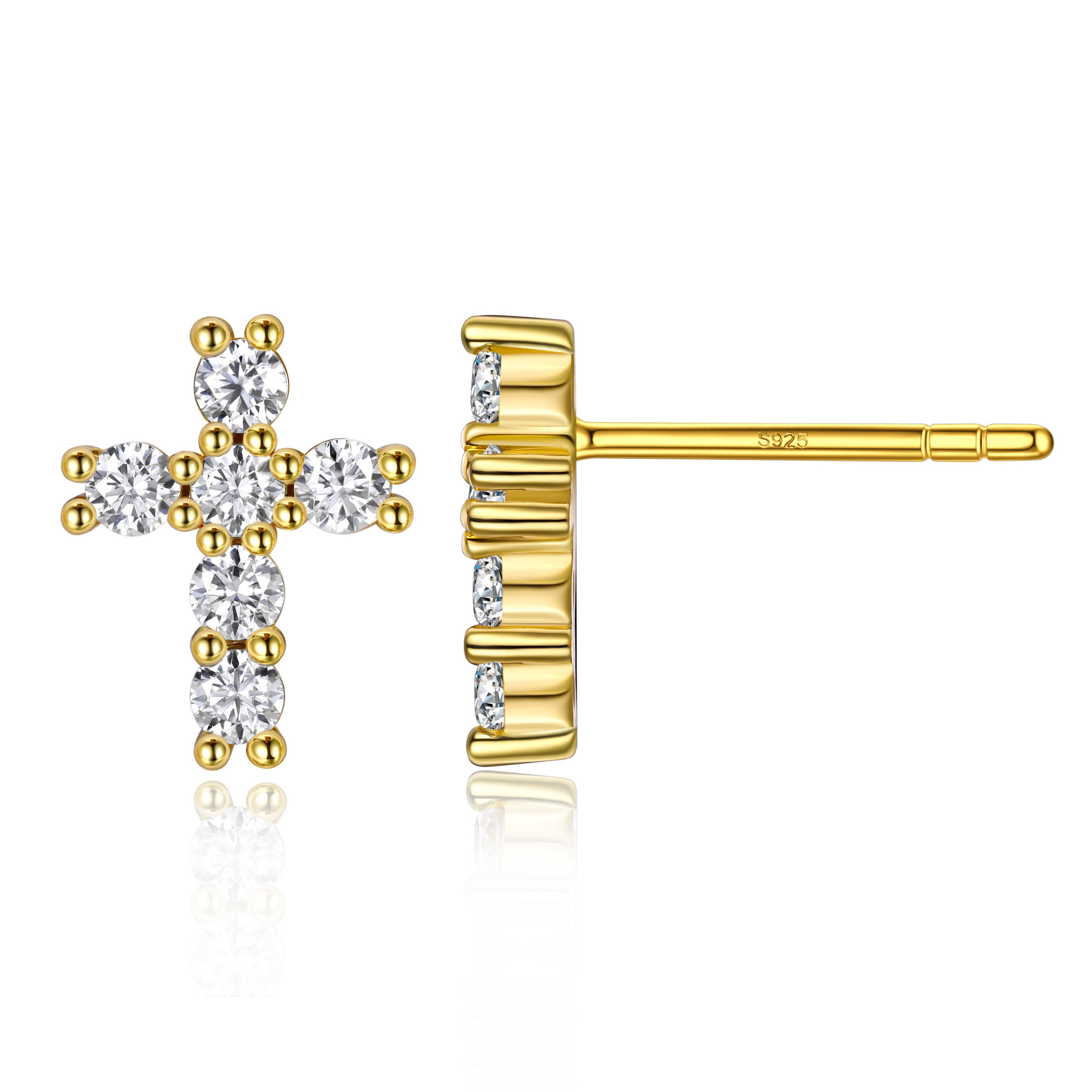 0.36 Carat Cross Moissanite Stud Earrings in Yellow Gold-03