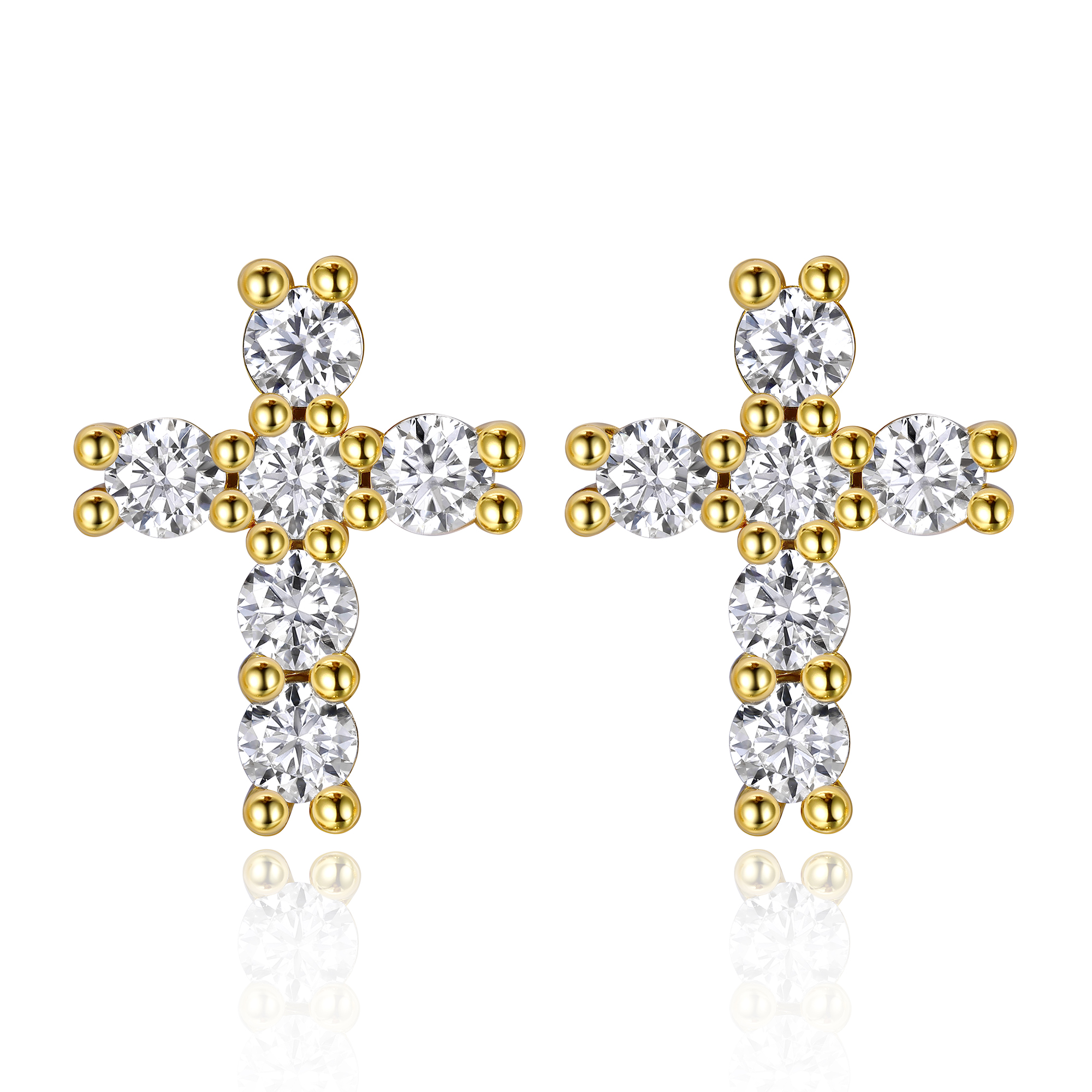 0.36 Carat Cross Moissanite Stud Earrings in Yellow Gold