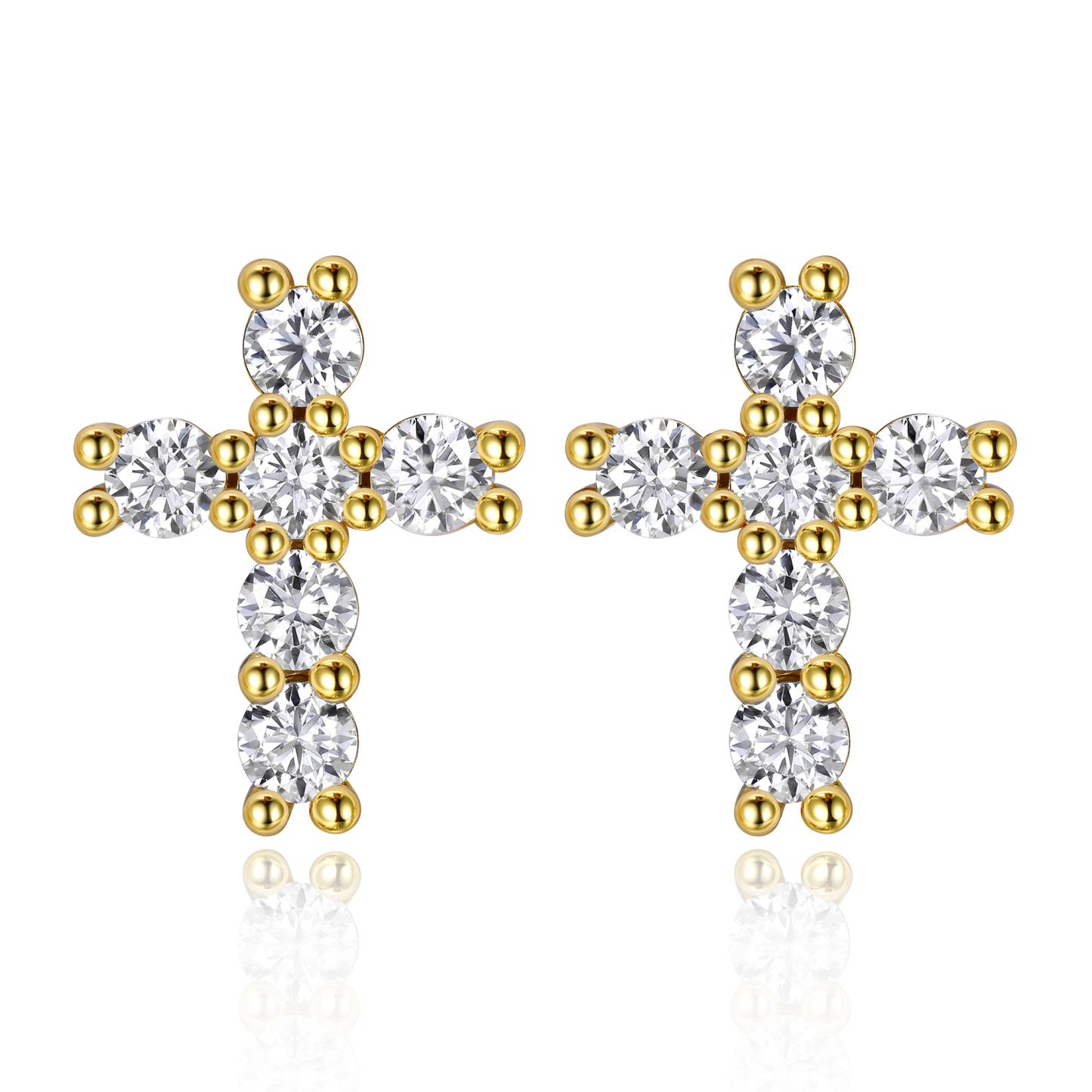 0.36 Carat Cross Moissanite Stud Earrings in Yellow Gold