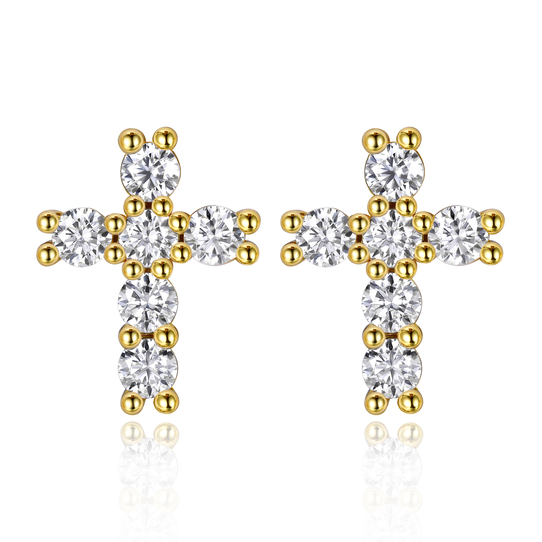 0.36 Carat Cross Moissanite Stud Earrings in Yellow Gold