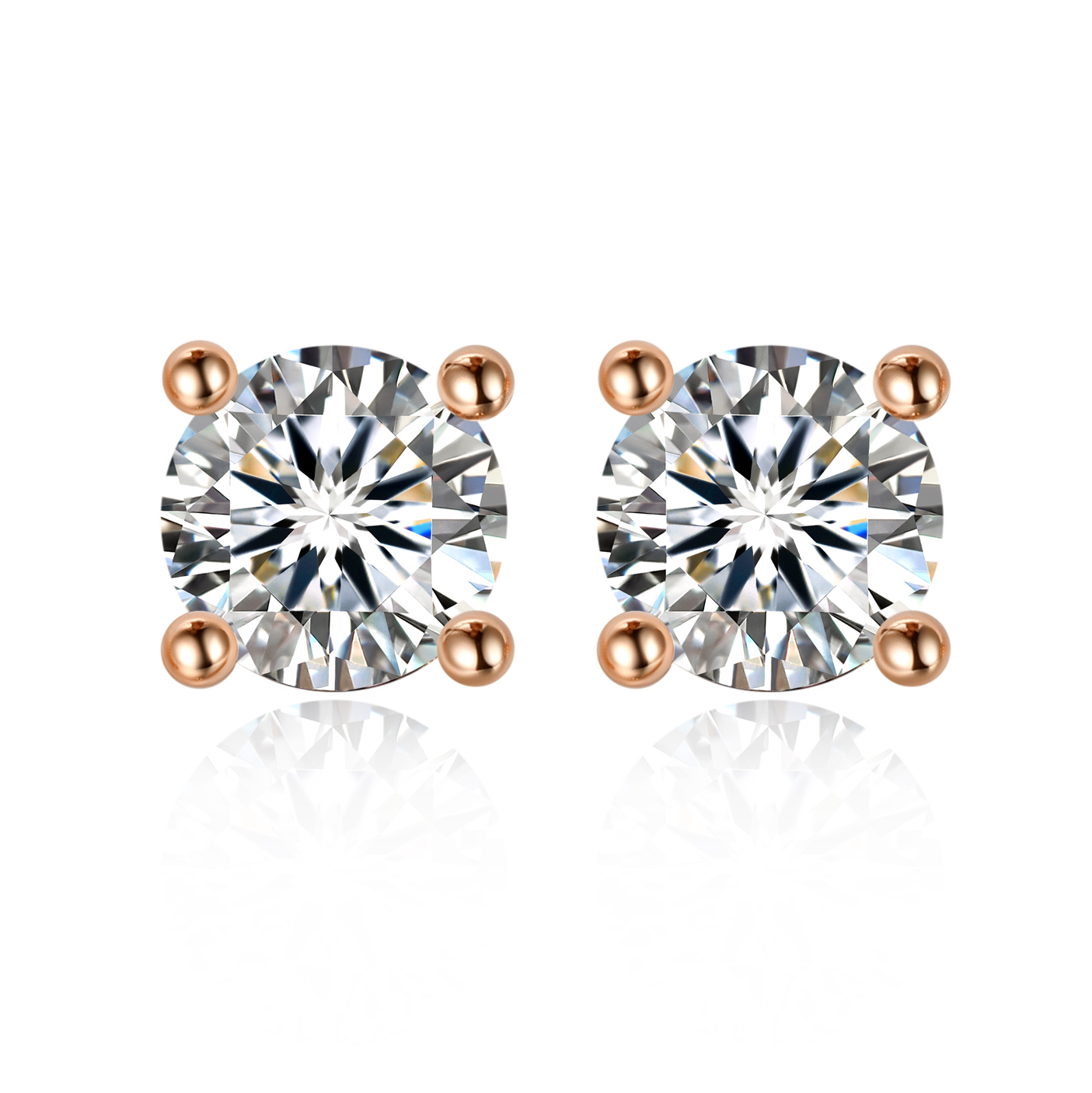 0.5 Carat 4 Prong Round Moissanite Stud Earrings in Rose Gold