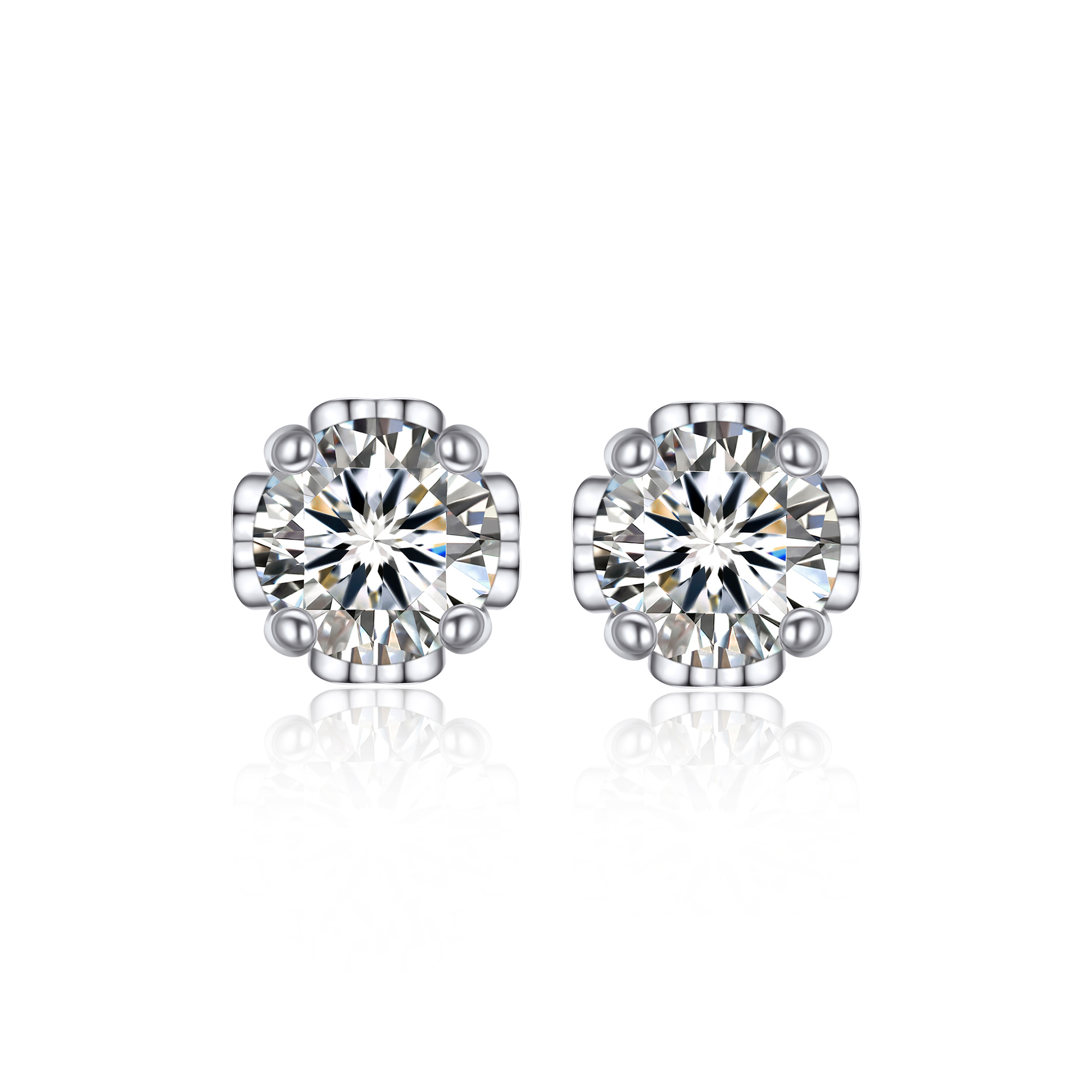 0.5 Carat Four-Prong Round Cut Moissanite Stud Earrings with Side Heart in White Gold