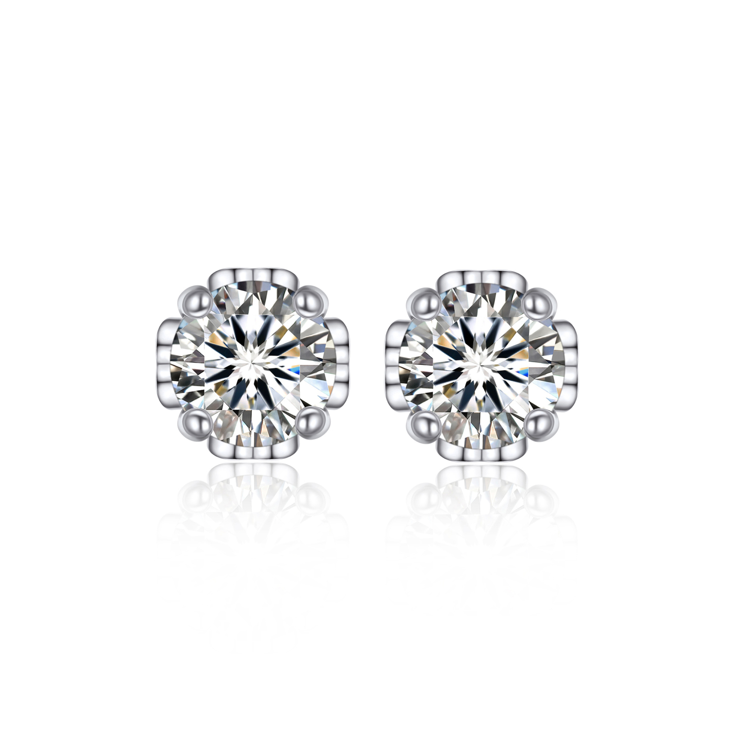 0.5 Carat Four-Prong Round Cut Moissanite Stud Earrings with Side Heart in White Gold