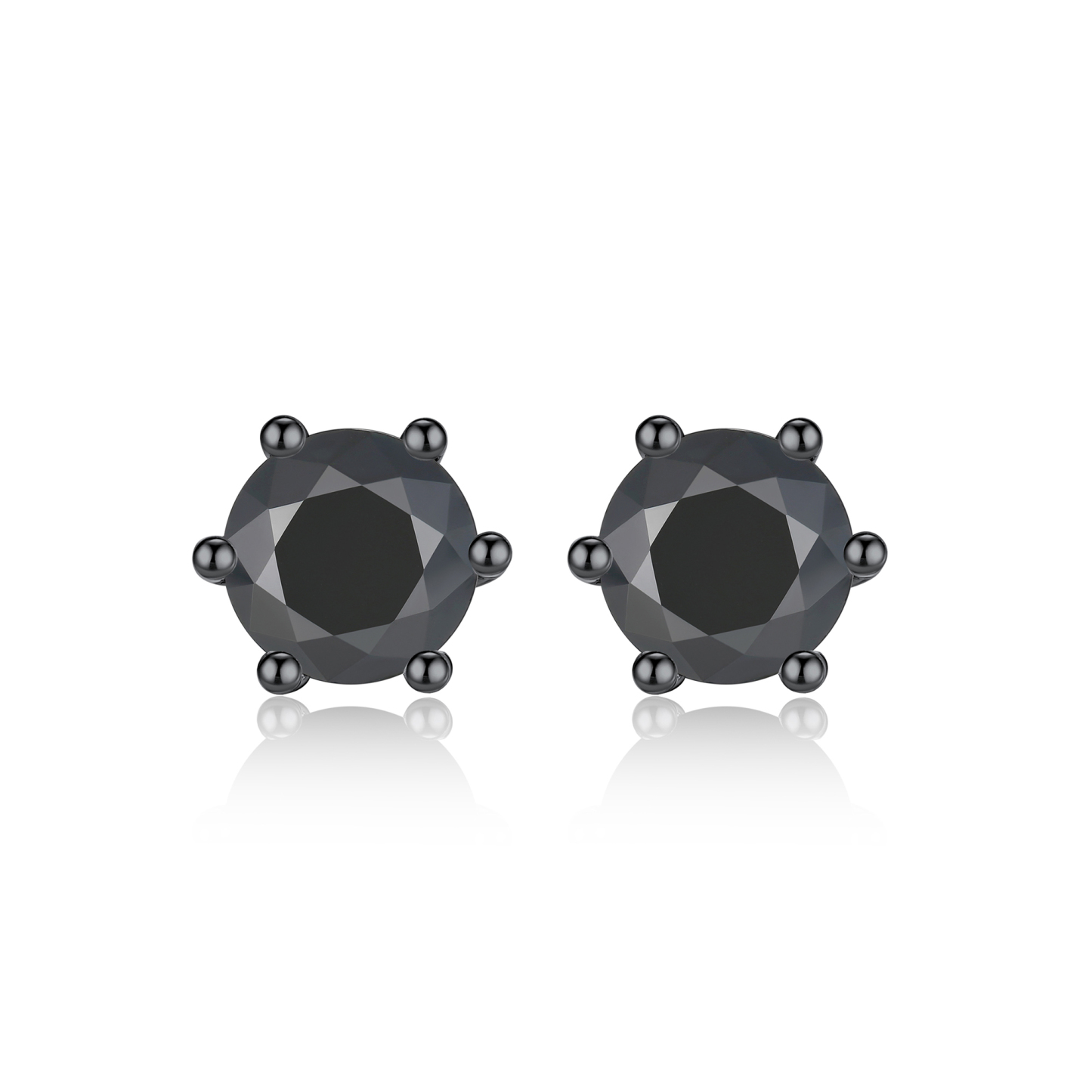 0.5 Carat Six-Prong Round Cut Black Moissanite Stud Earrings in Black Plated