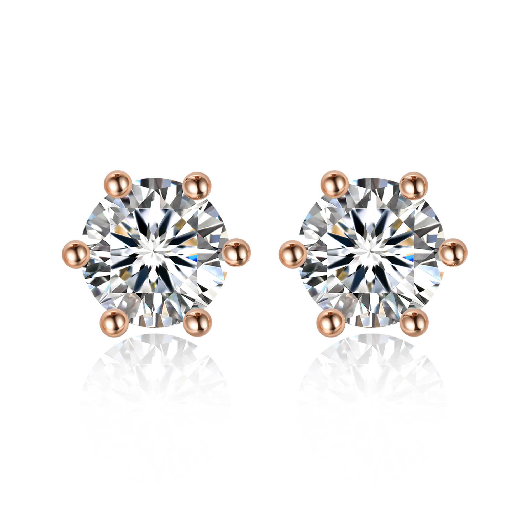 0.5 Carat Six-Prong Round Cut Moissanite Stud Earrings in Rose Gold