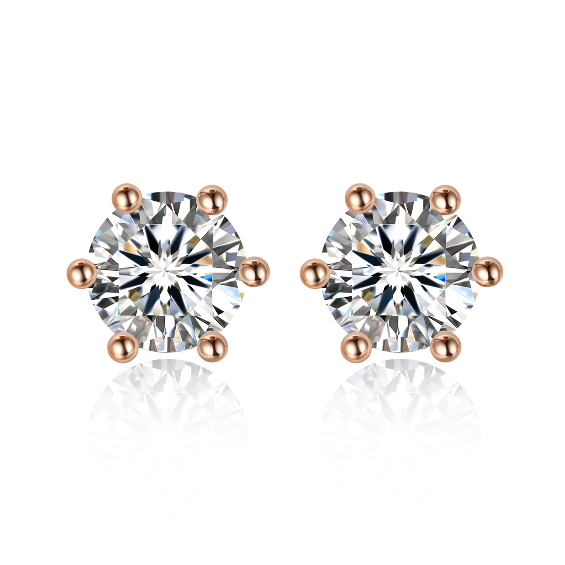 0.5 Carat Six-Prong Round Cut Moissanite Stud Earrings in Rose Gold