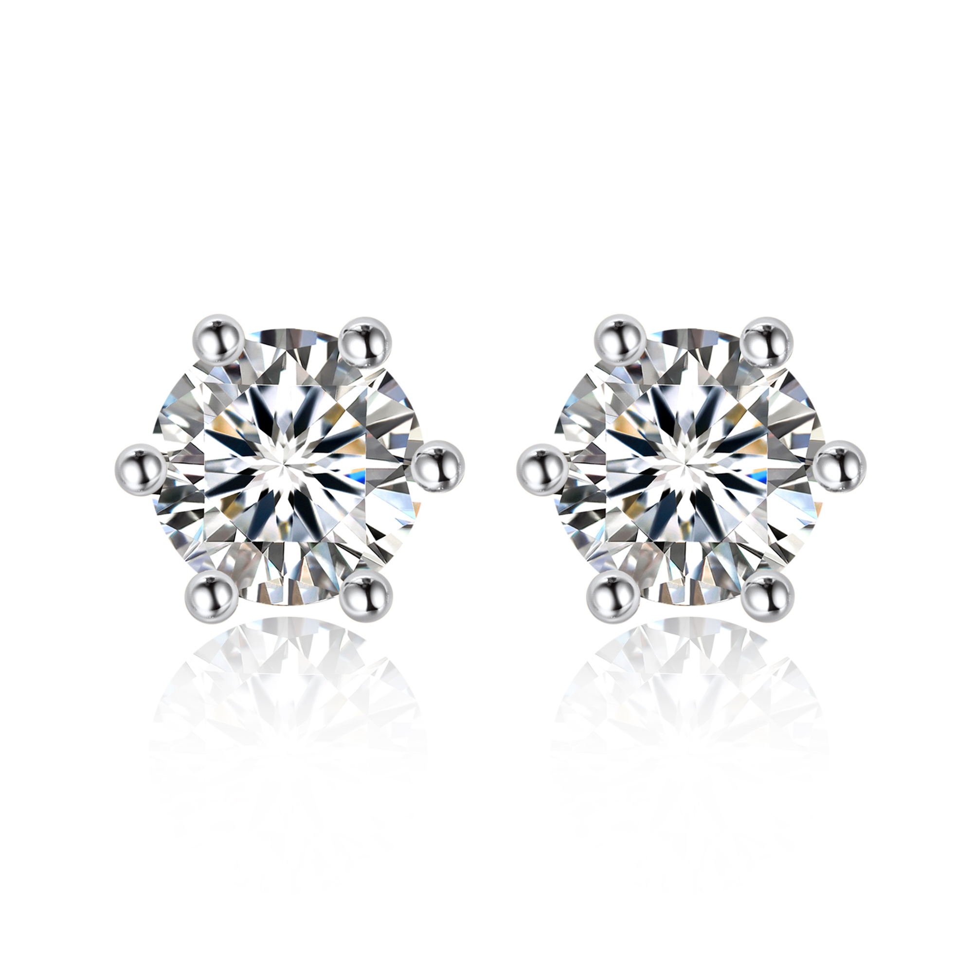 0.5 Carat Six-Prong Round Cut Moissanite Stud Earrings in White Gold