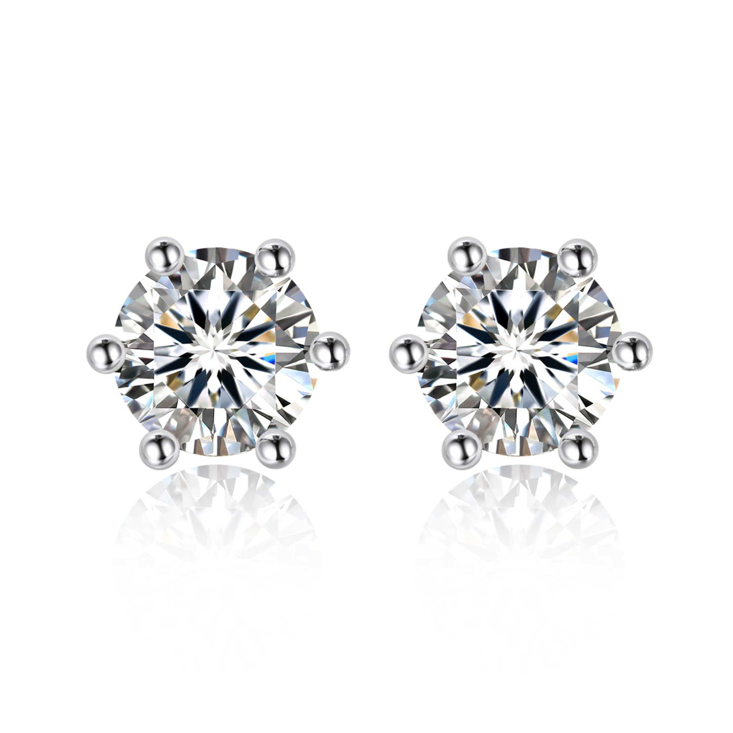 0.5 Carat Six-Prong Round Cut Moissanite Stud Earrings in White Gold