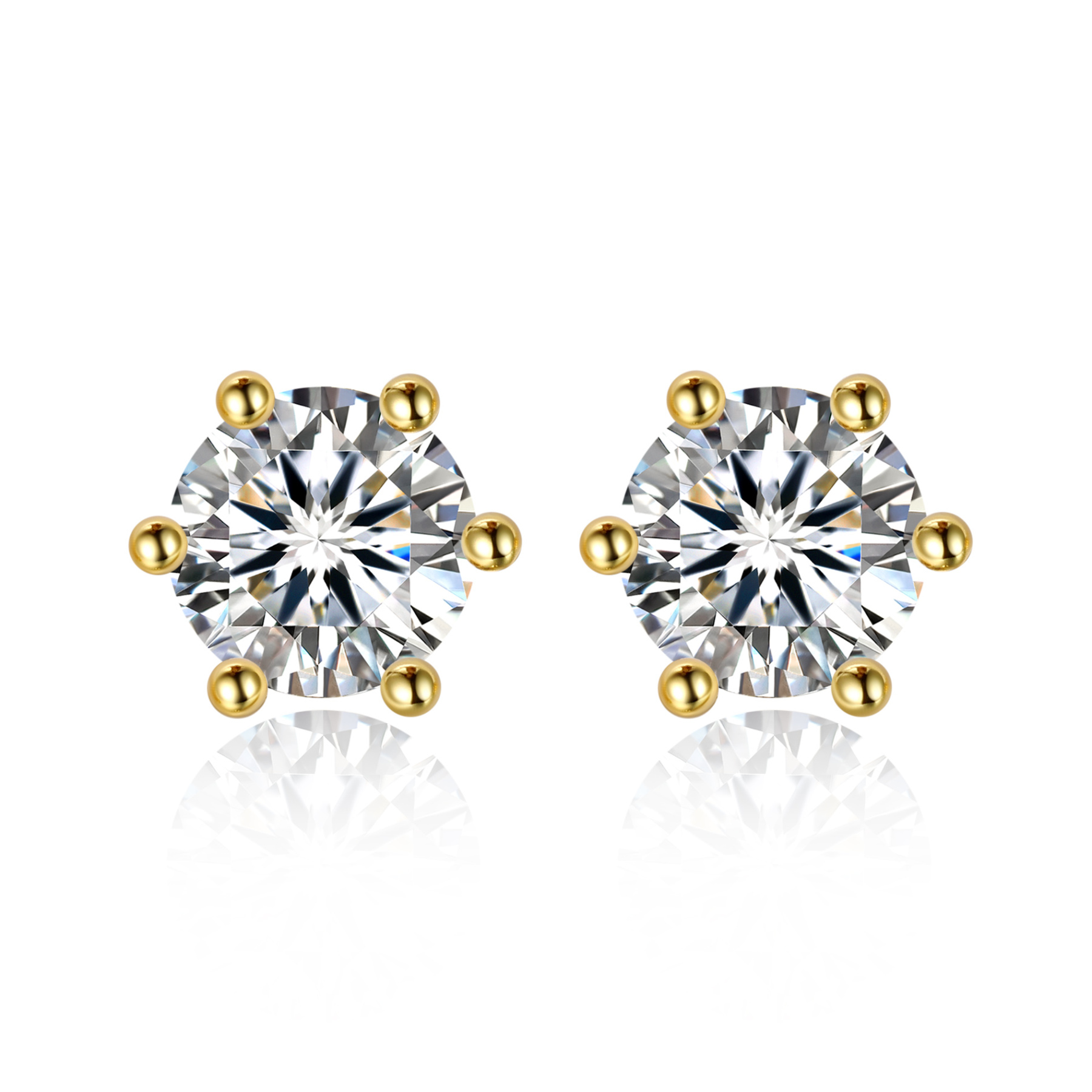0.5 Carat Six-Prong Round Cut Moissanite Stud Earrings in Yellow Gold
