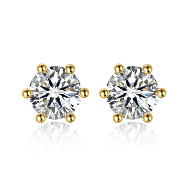 0.5 Carat Six-Prong Round Cut Moissanite Stud Earrings in Yellow Gold