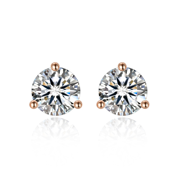 0.5 Carat Three-Prong Round Moissanite Stud Earrings in Rose Gold