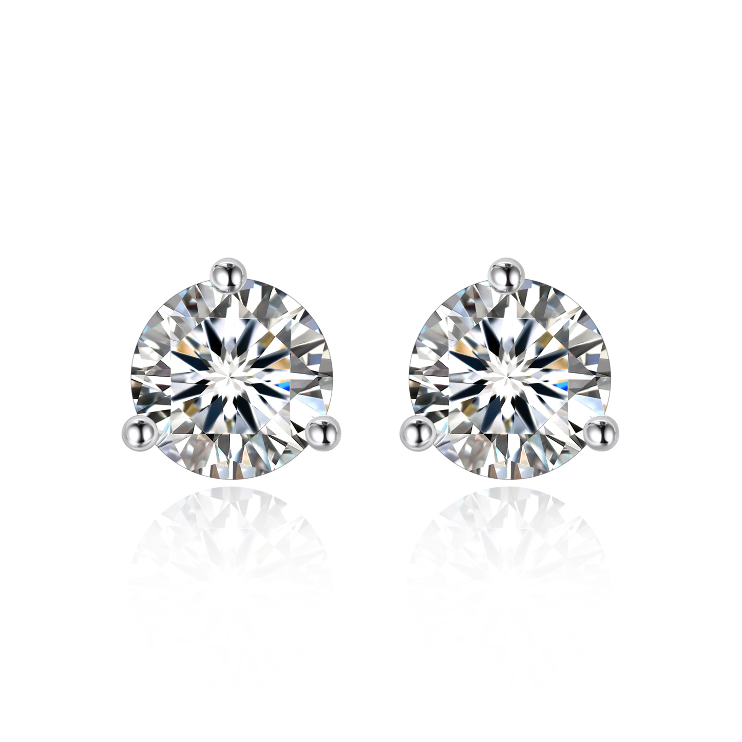 0.5 Carat Three-Prong Round Moissanite Stud Earrings in White Gold