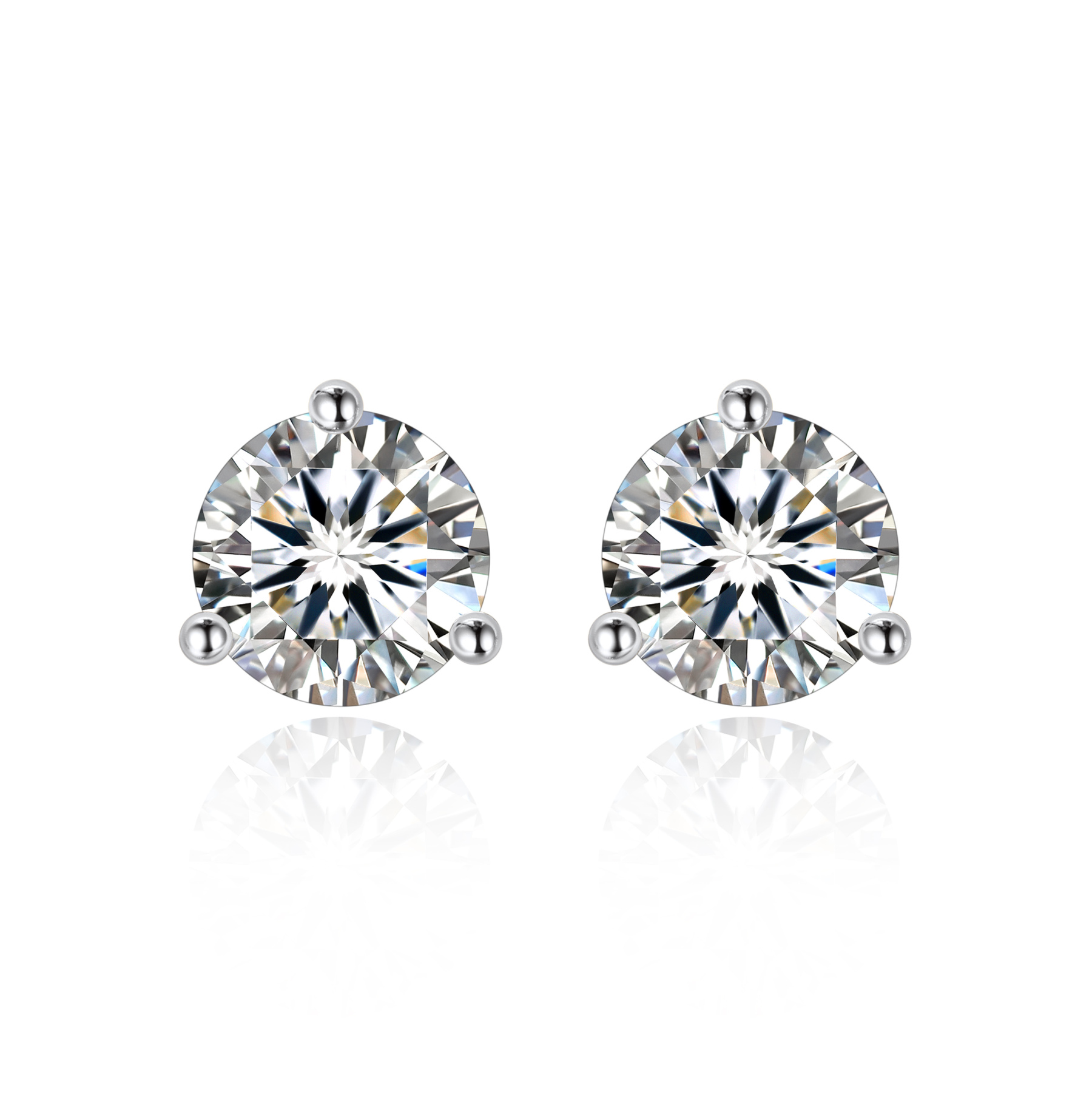 0.5 Carat Three-Prong Round Moissanite Stud Earrings in White Gold