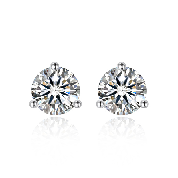 0.5 Carat Three-Prong Round Moissanite Stud Earrings in White Gold