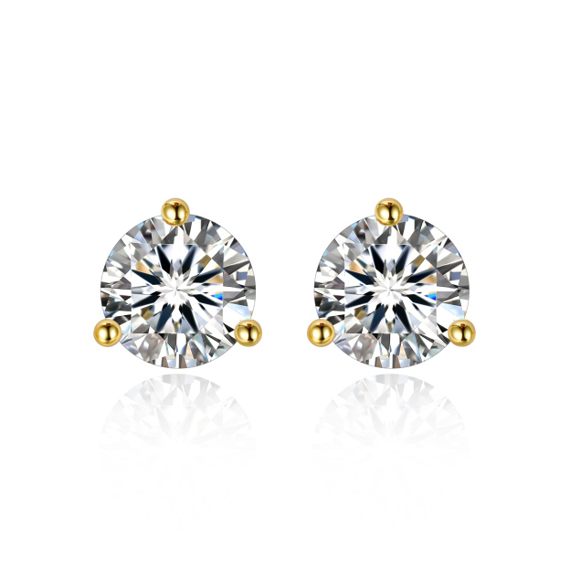 0.5 Carat Three-Prong Round Moissanite Stud Earrings in Yellow Gold