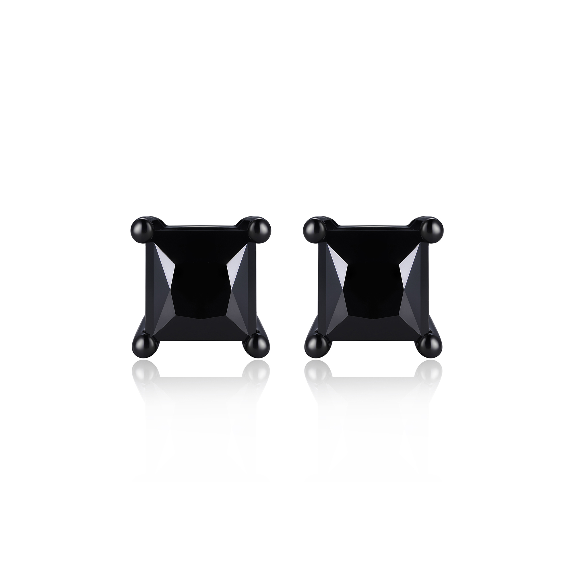 0.6 Carat Four-Prong Princess Cut Black Moissanite Stud Earrings in Black Plated
